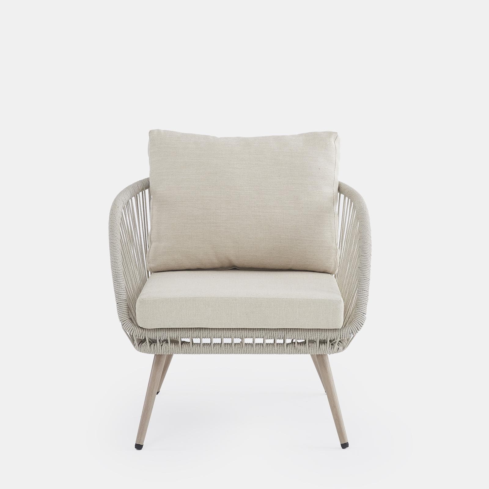 ZACK SET RELAX 4 POSTI ACCIAIO EFFETTO LEGNO C/ POLYRATTAN NATURALE E CUSCINO BEIGE