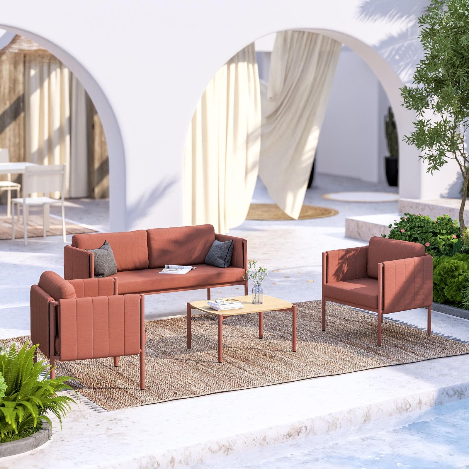 ROGERS SET RELAX 4 POSTI ALLUMINIO TERRACOTTA C/ CUSCINO TERRACOTTA