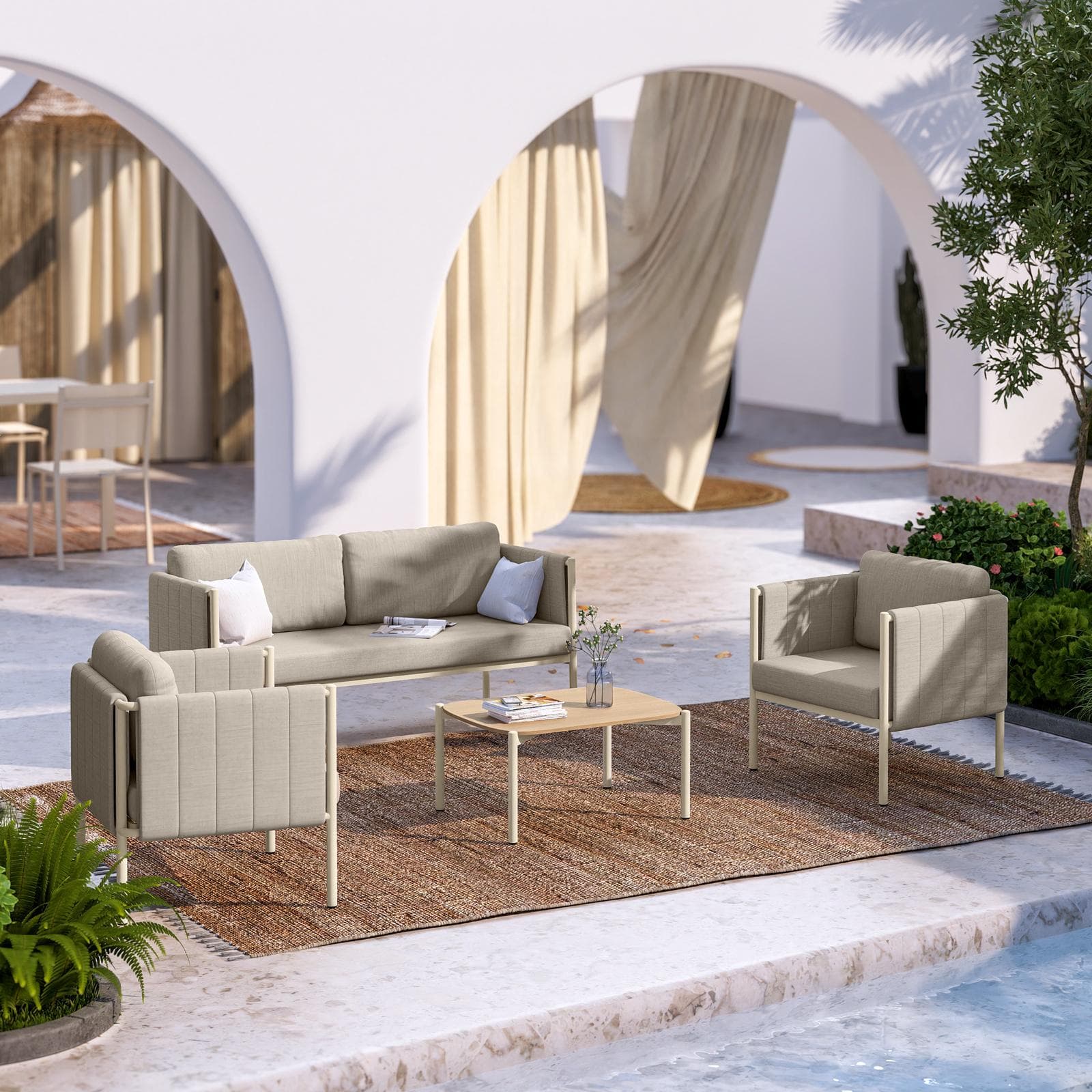 ROGERS SET RELAX 4 POSTI ALLUMINIO TORTORA C/ CUSCINO BEIGE