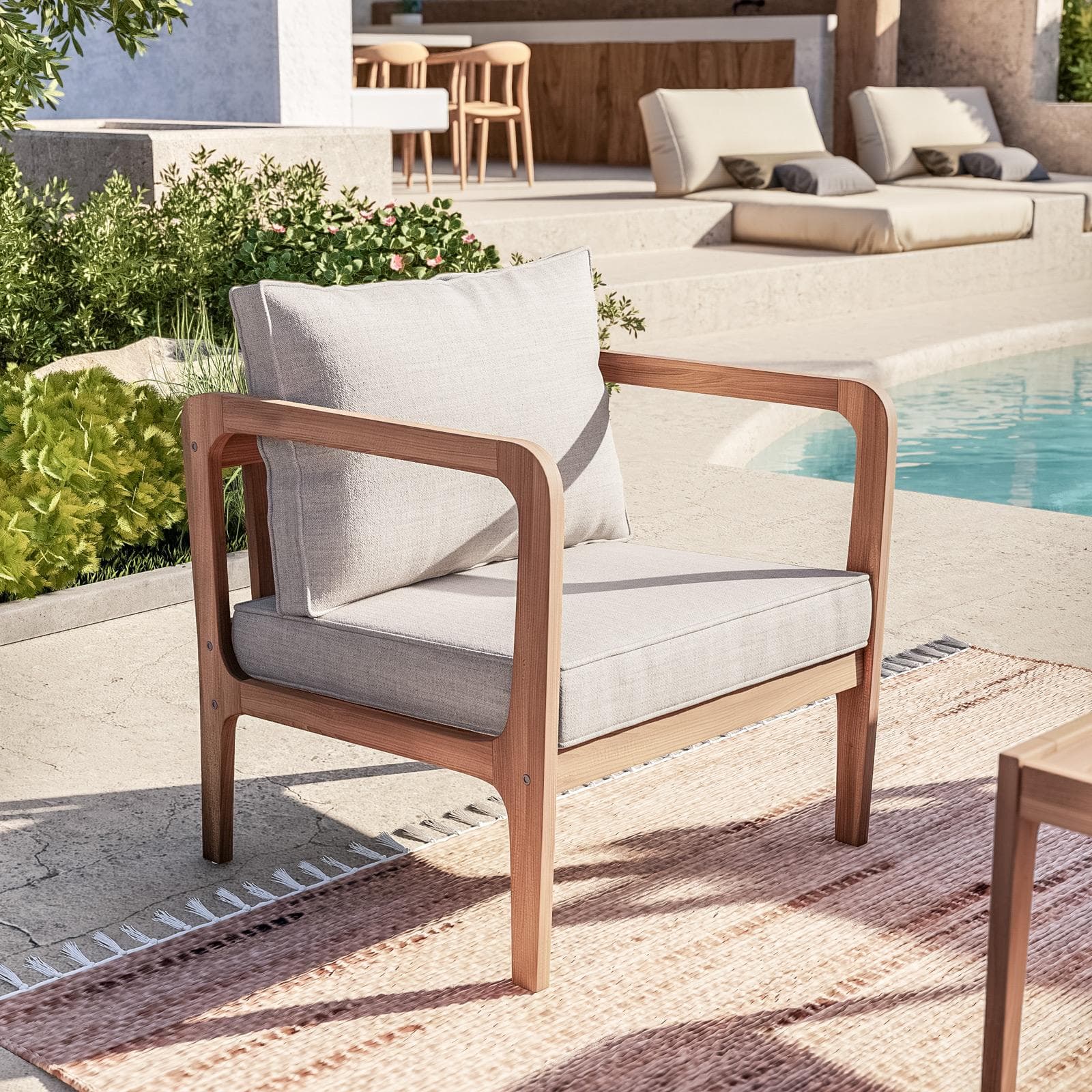 Set relax 4 posti in legno di acacia con cuscini - Macarena