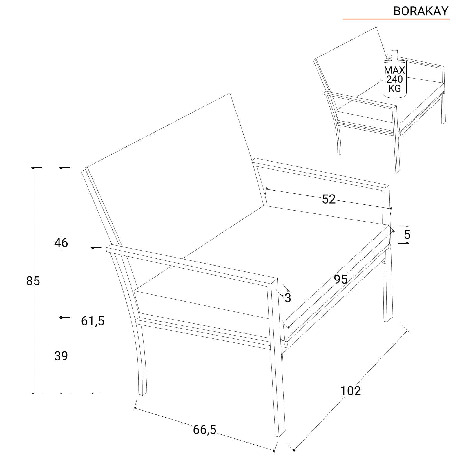 Set relax 4 posti in polyrattan caffè con tavolino e cuscini - Borakay