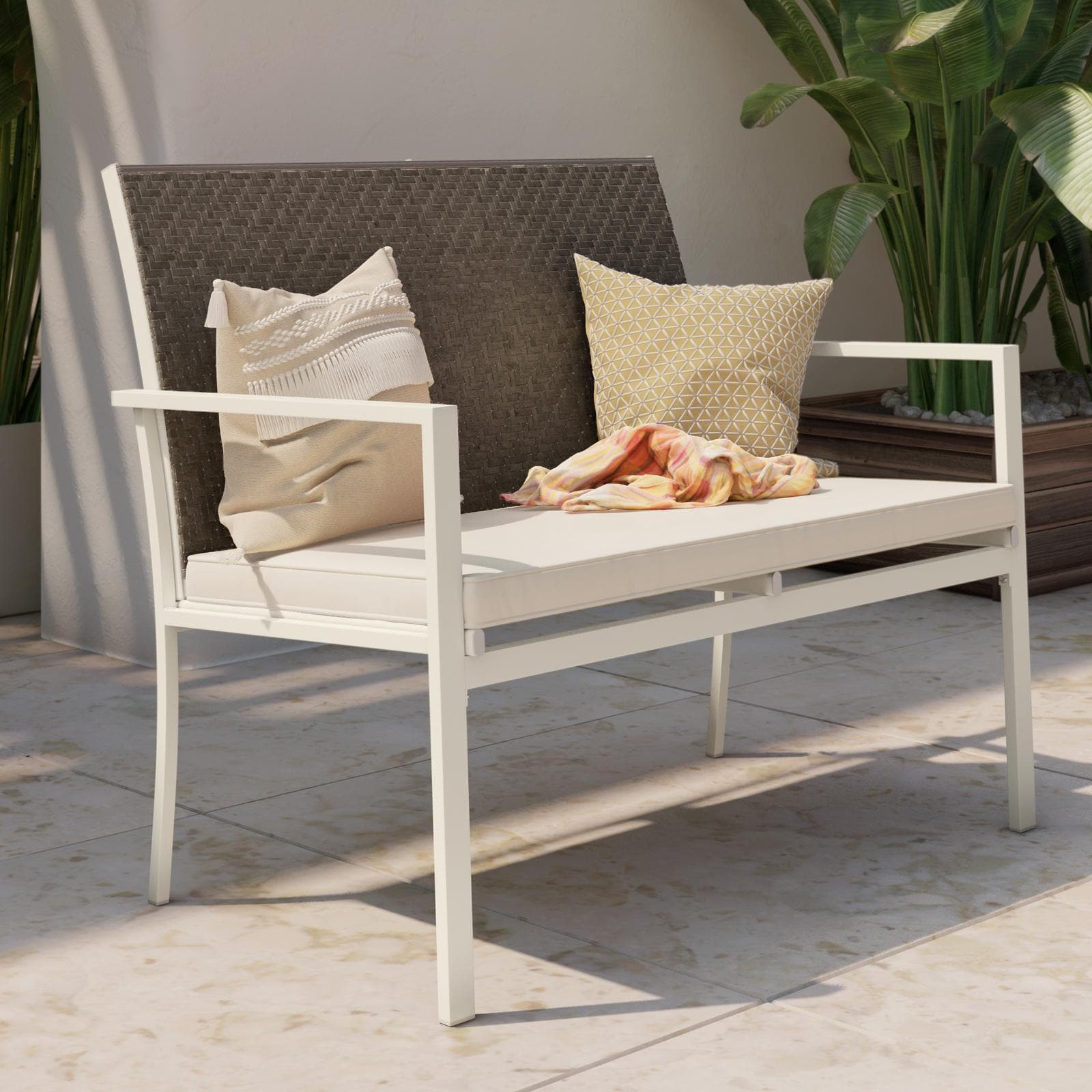 Set relax 4 posti in polyrattan caffè con tavolino e cuscini - Borakay
