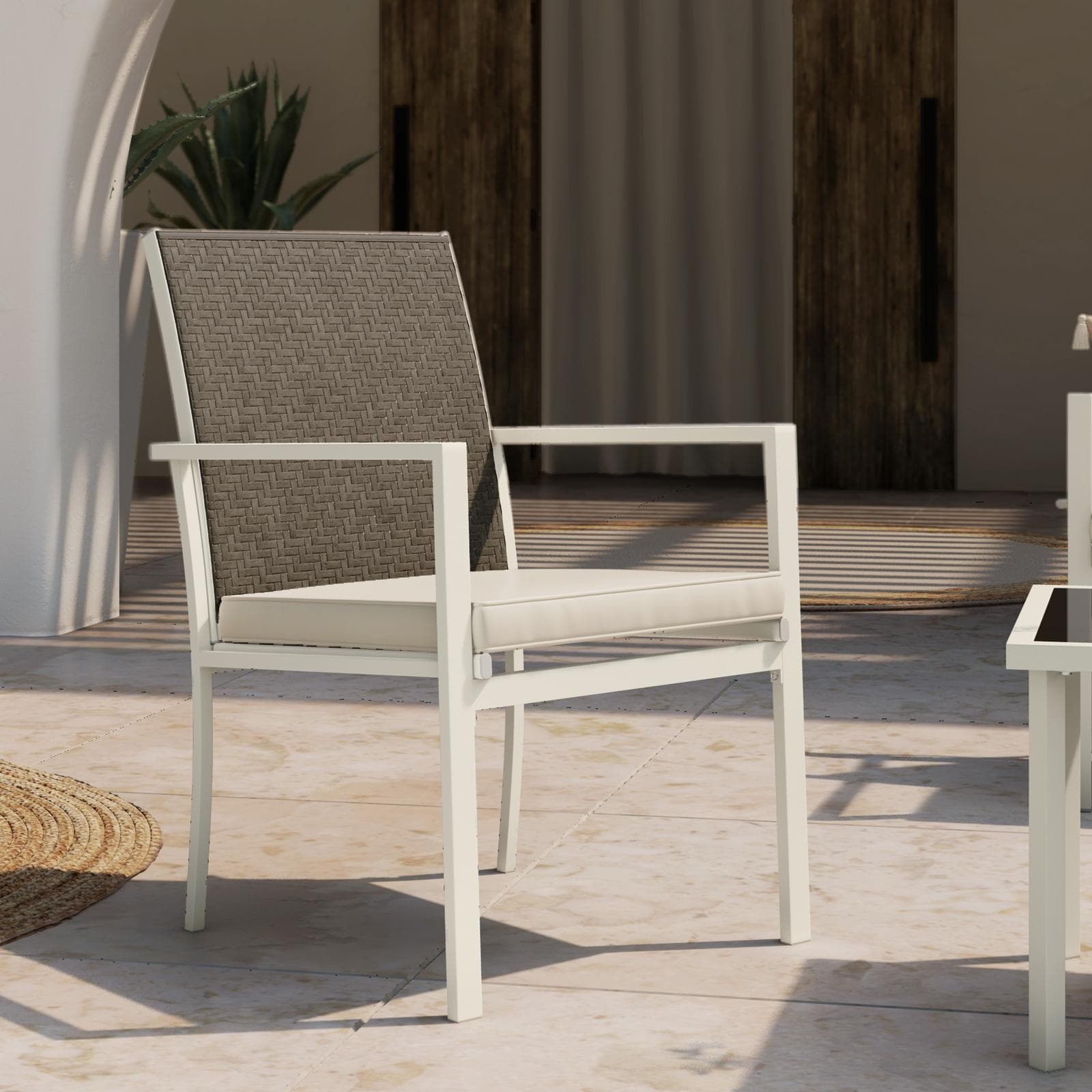 Set relax 4 posti in polyrattan caffè con tavolino e cuscini - Borakay