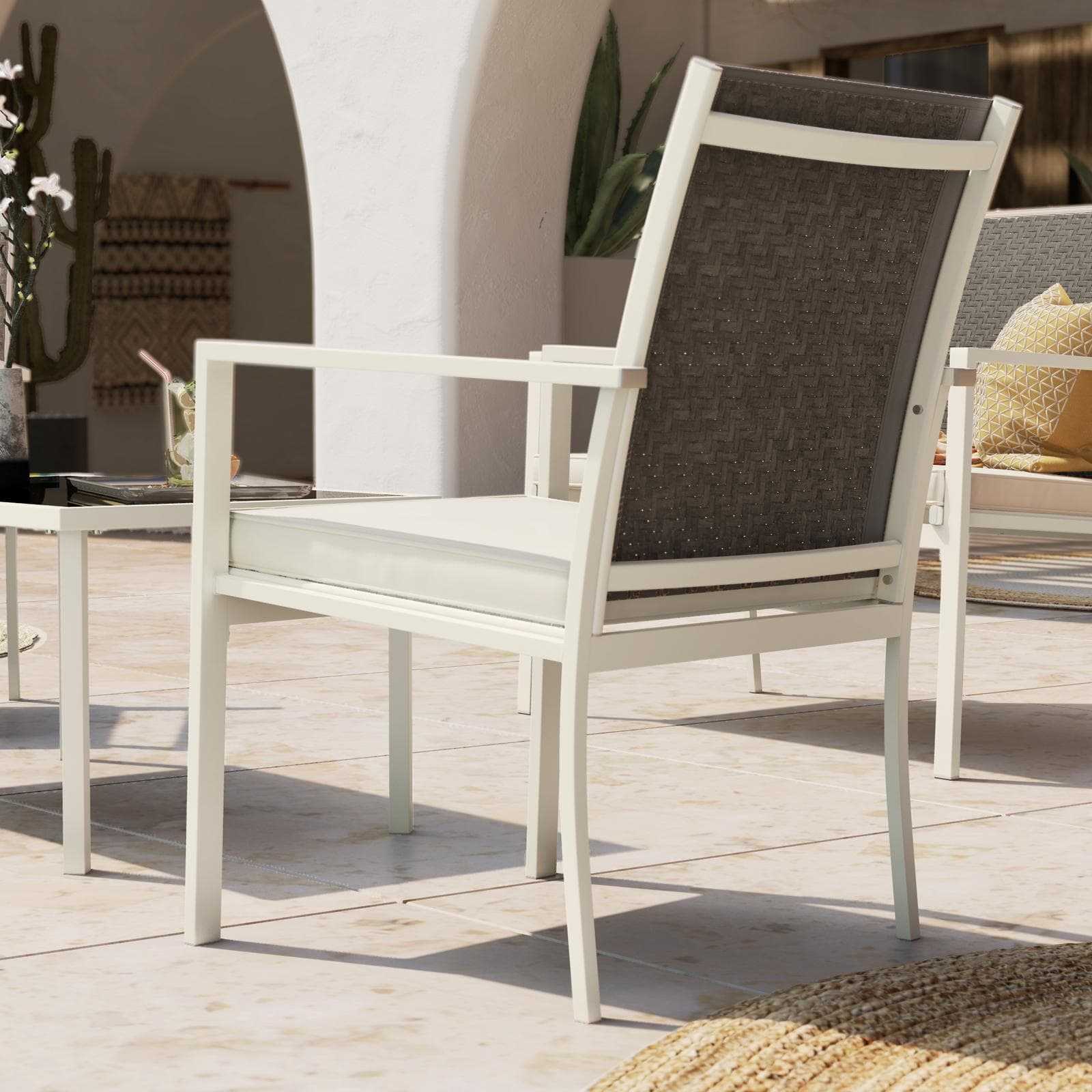 Set relax 4 posti in polyrattan caffè con tavolino e cuscini - Borakay