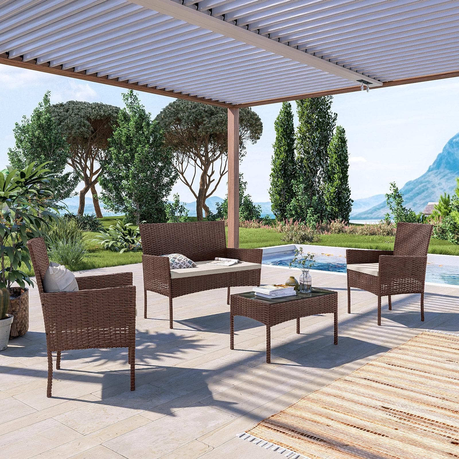 BEBA SET RELAX POLYRATTAN MARRONE C/ CUSCINO BEIGE