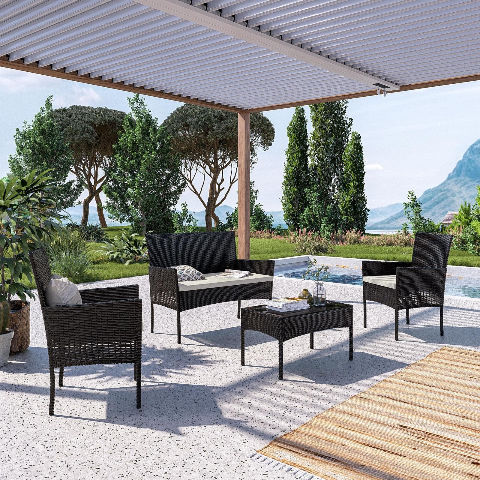 BEBA SET RELAX POLYRATTAN NERO C/ CUSCINO BEIGE