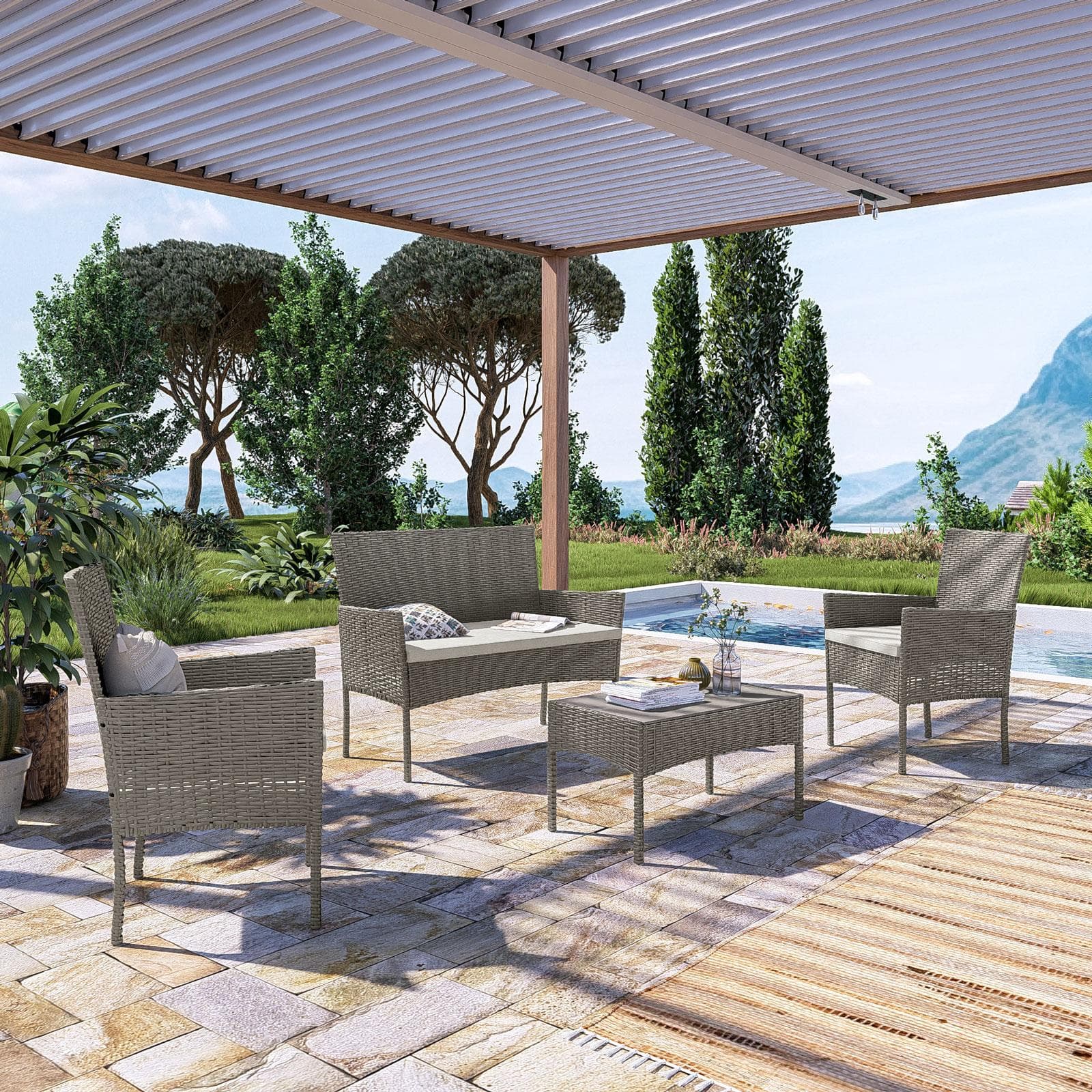 BEBA SET RELAX POLYRATTAN TORTORA C/ CUSCINO BEIGE