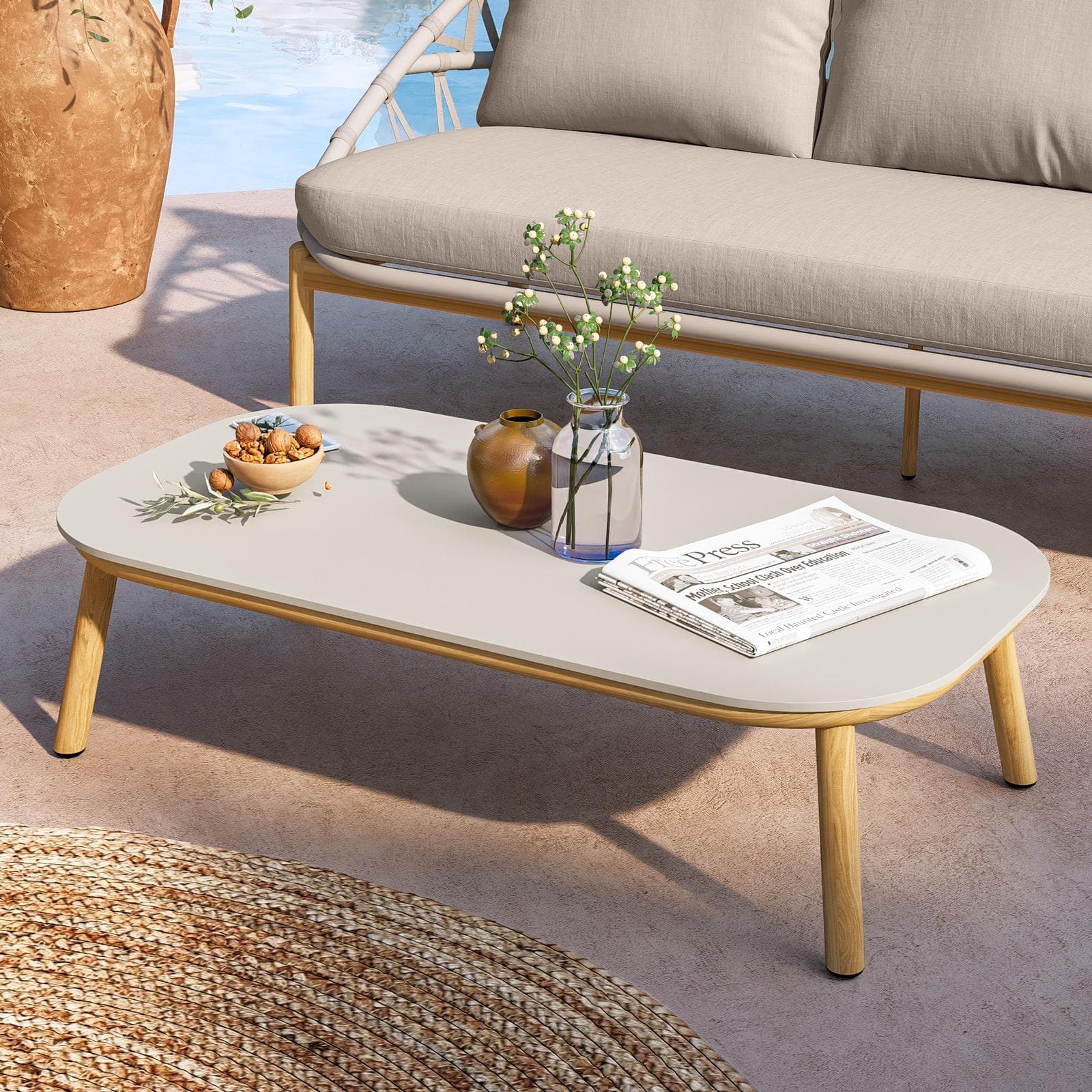 NASKA SET RELAX ALLUMINIO EFFETTO LEGNO C/ CORDA TORTORA C/ CUSCINI OLEFIN 220 G TORTORA