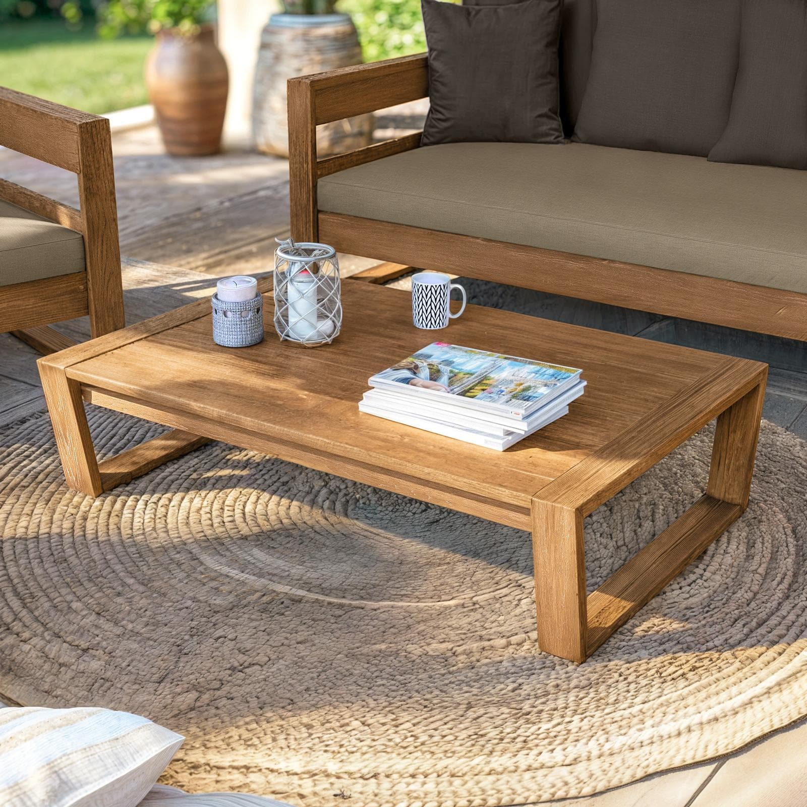 Set relax 5 posti in legno teak con cuscini grigio scuro - Cairo