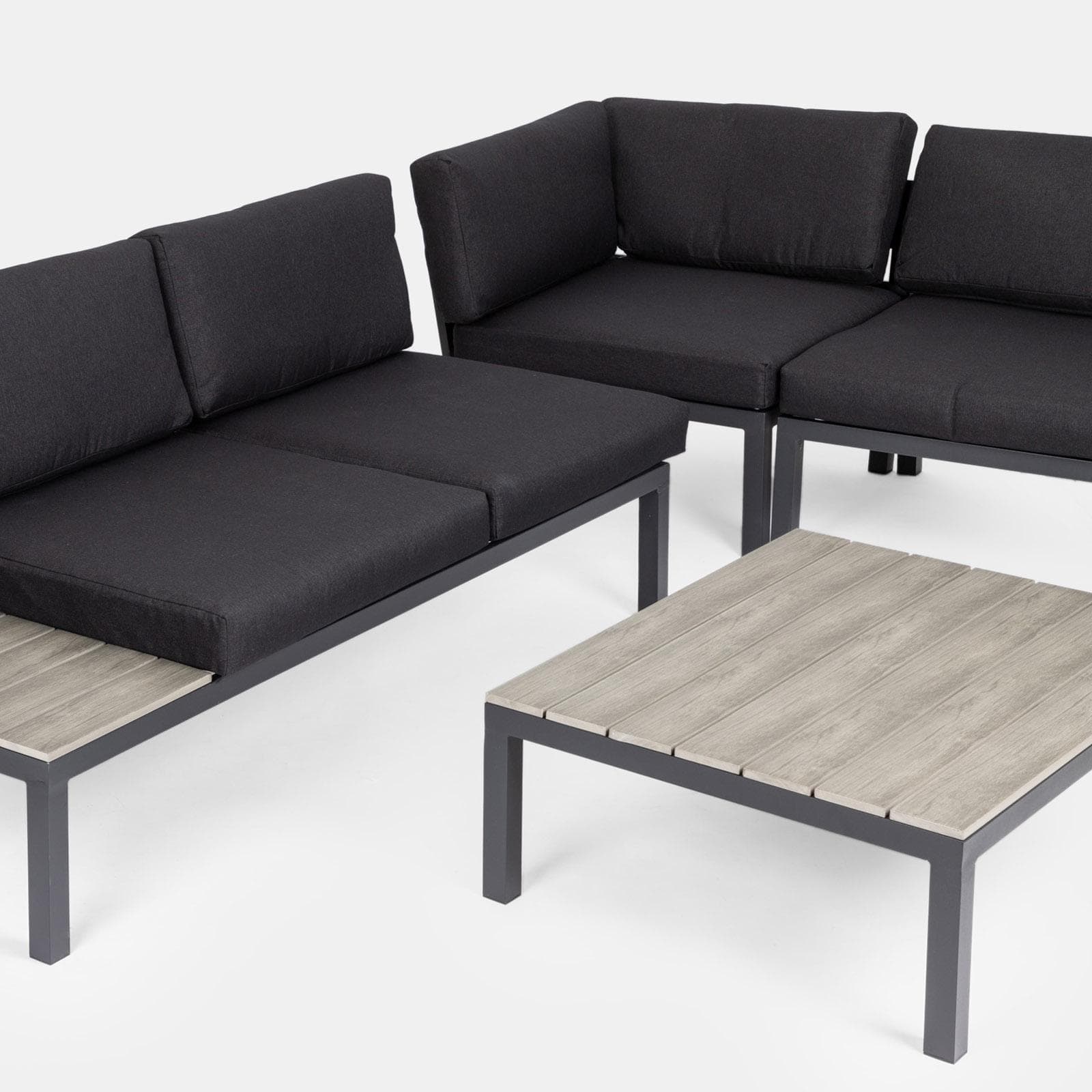 Set relax angolare antracite con tavolino in alluminio e polywood - Stephane