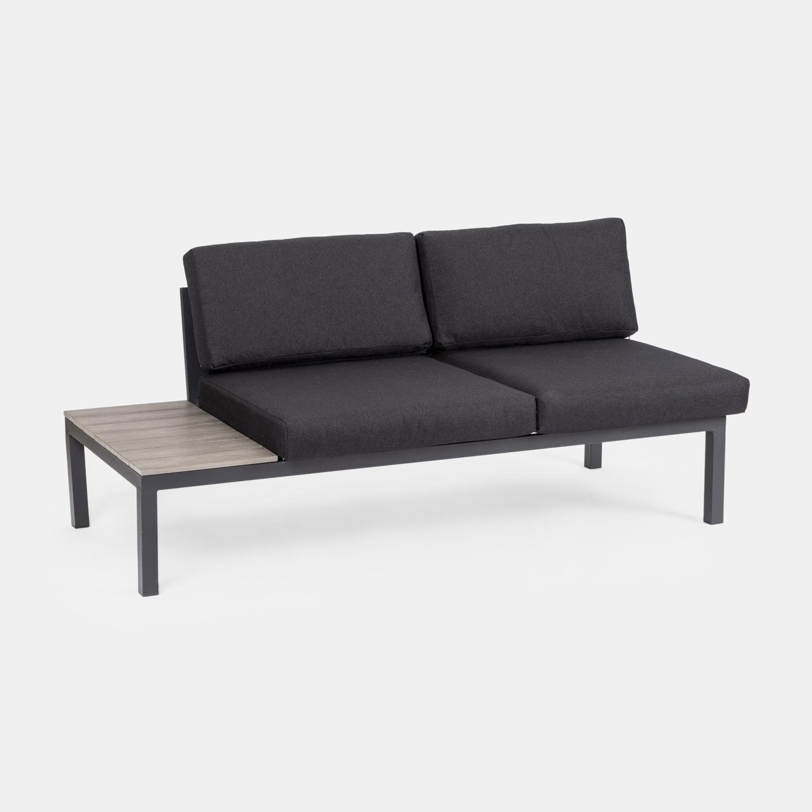 Set relax angolare antracite con tavolino in alluminio e polywood - Stephane