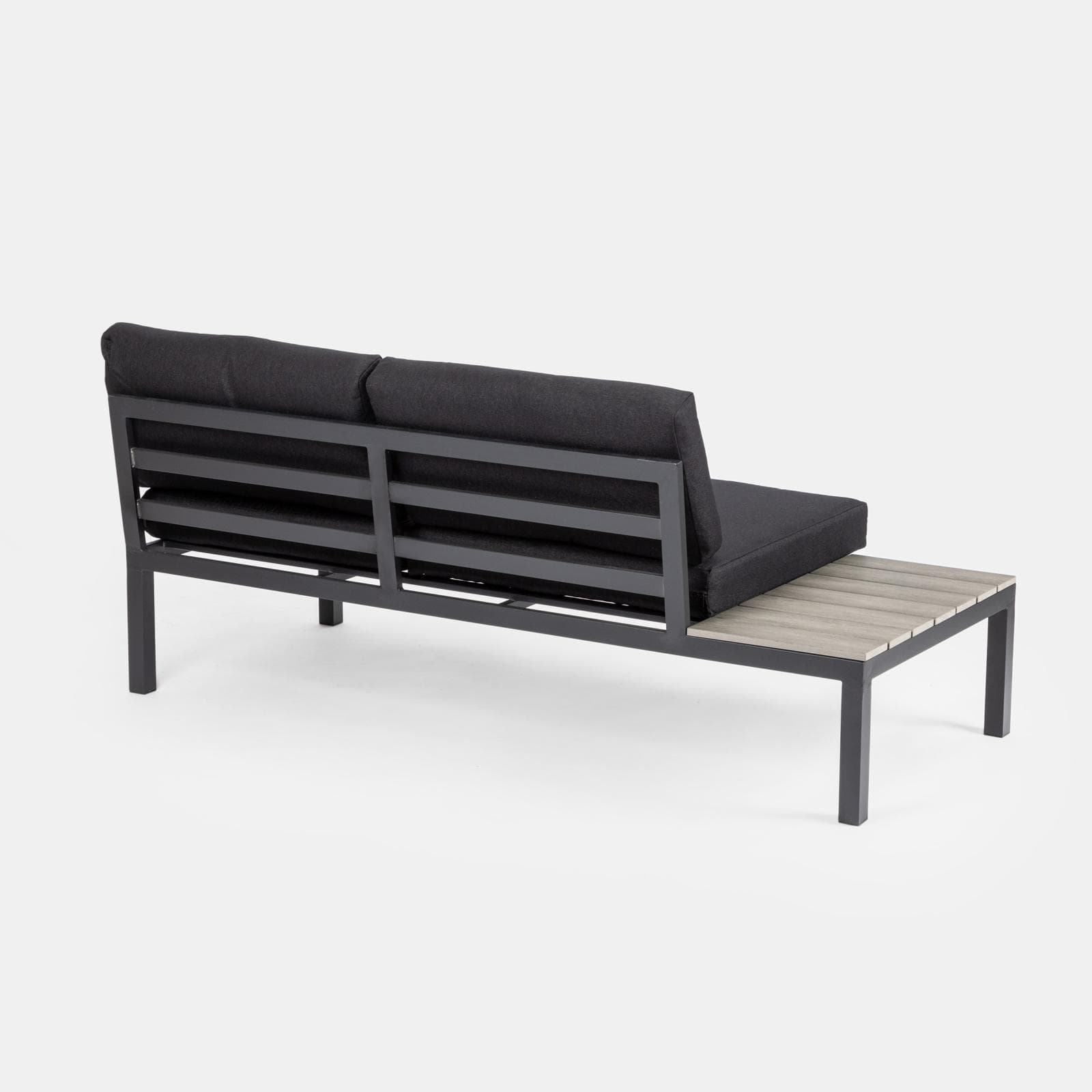 Set relax angolare antracite con tavolino in alluminio e polywood - Stephane
