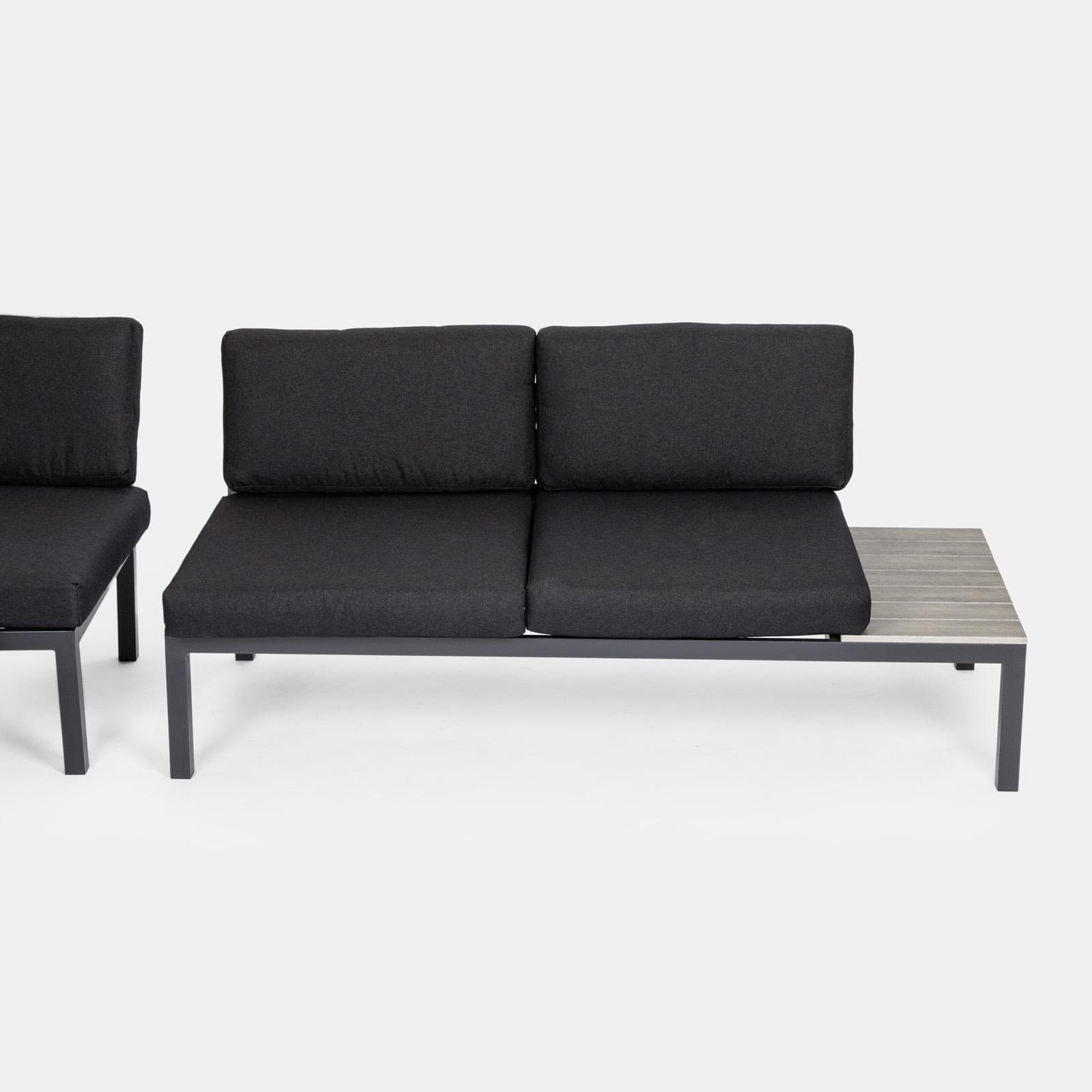 Set relax angolare antracite con tavolino in alluminio e polywood - Stephane