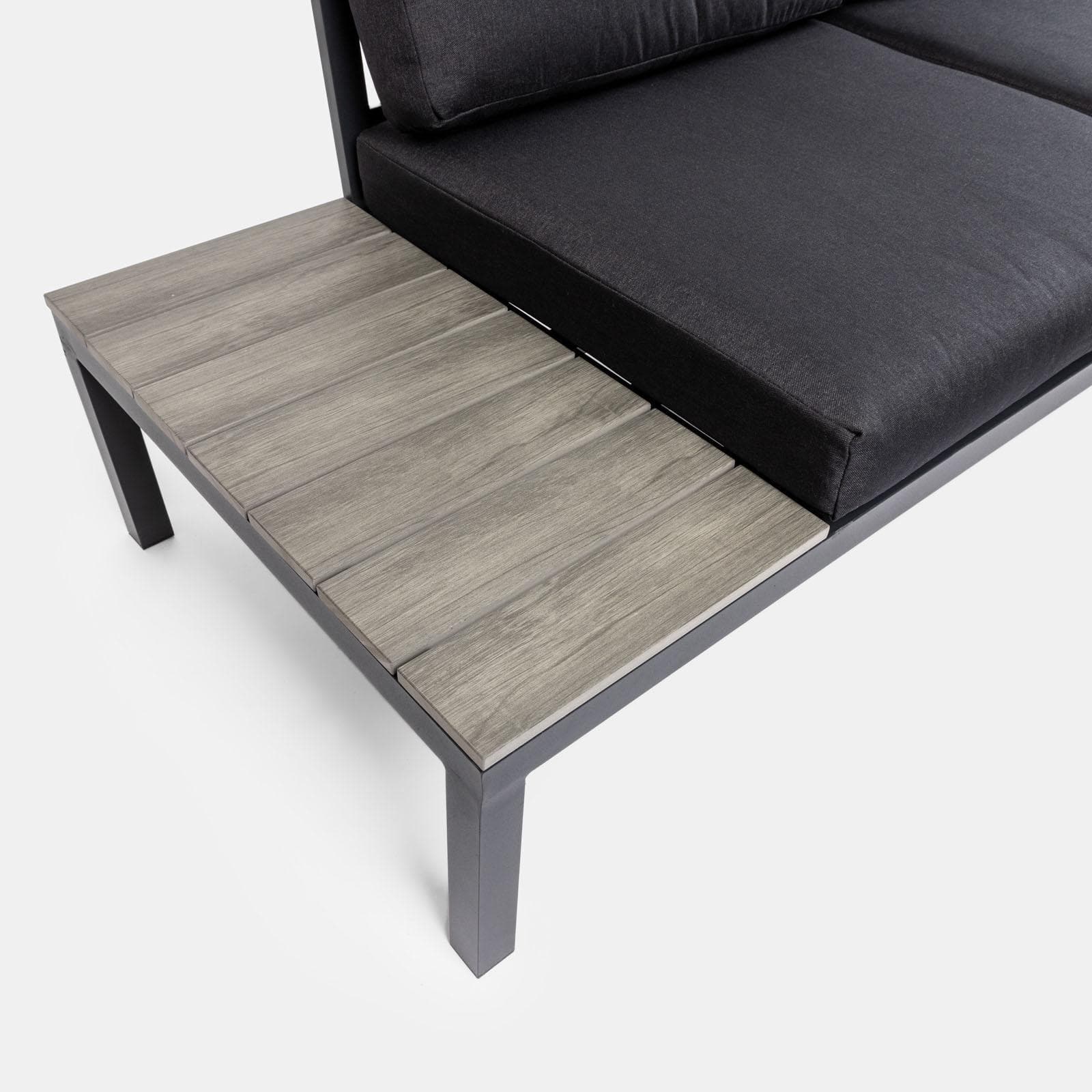 Set relax angolare antracite con tavolino in alluminio e polywood - Stephane