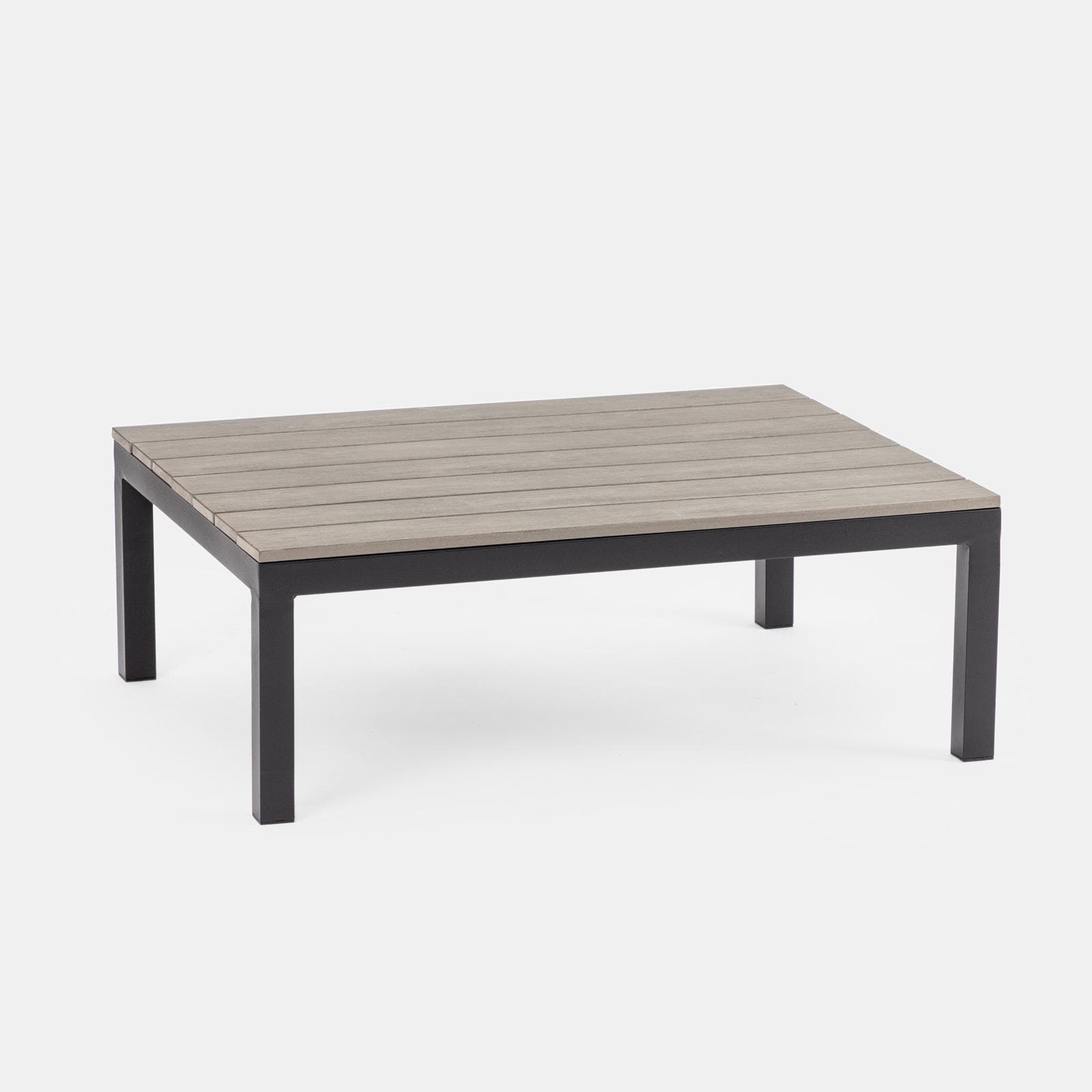 Set relax angolare antracite con tavolino in alluminio e polywood - Stephane