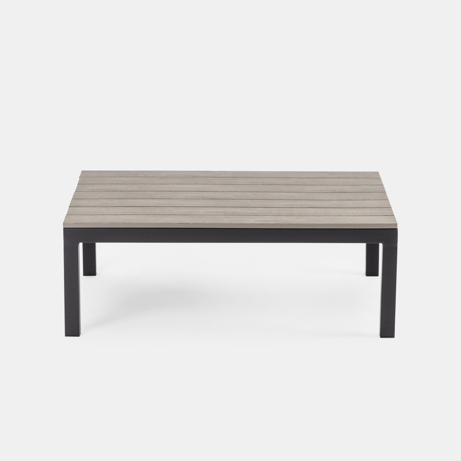 Set relax angolare antracite con tavolino in alluminio e polywood - Stephane