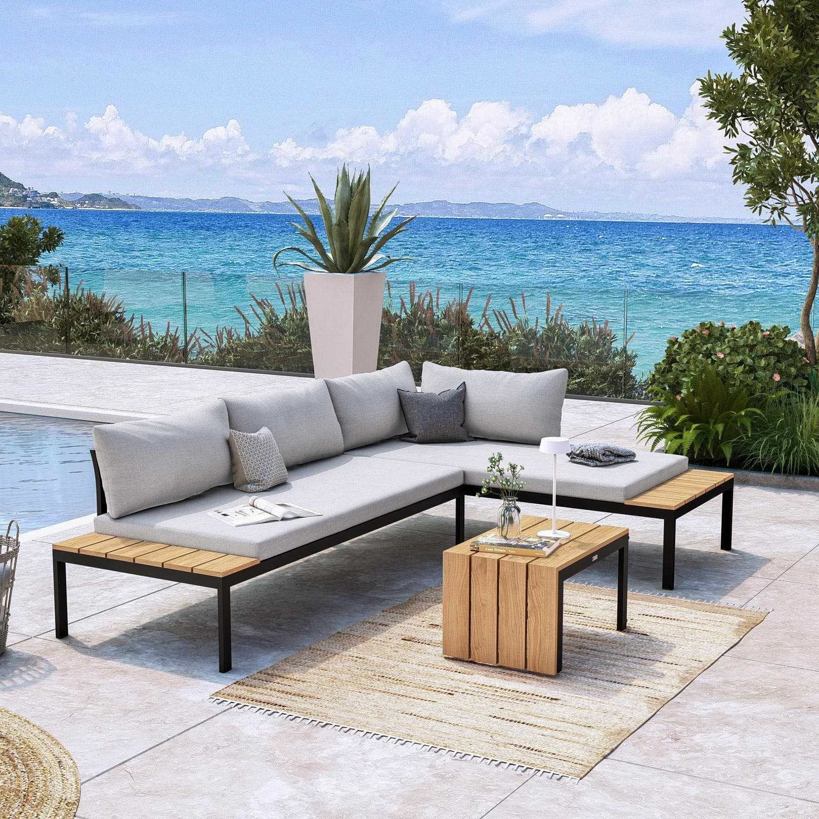 DARIUS SET RELAX DIVANO ANGOLARE STRUTTURA ANTRACITE CUSCINO GRIGIO
