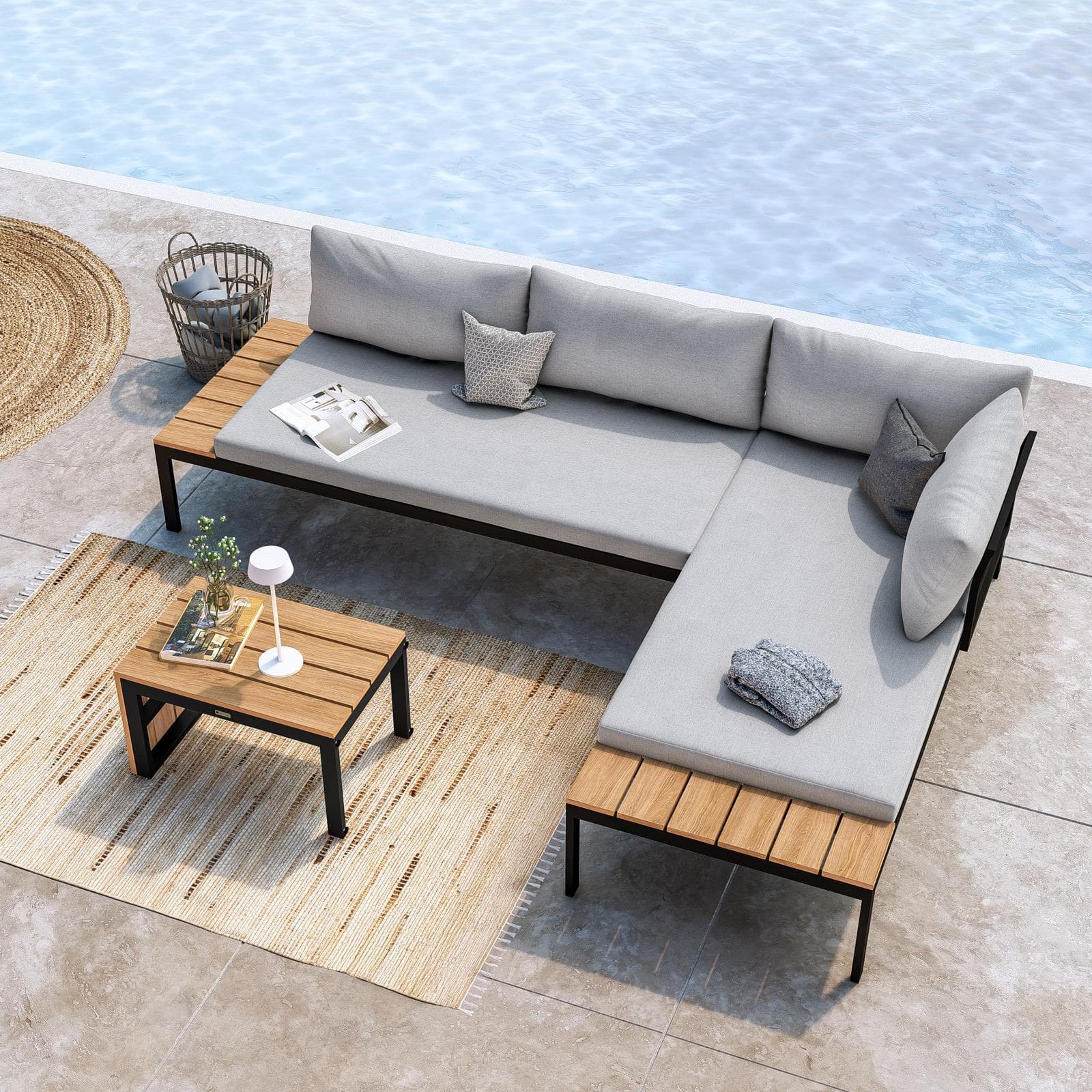 DARIUS SET RELAX DIVANO ANGOLARE STRUTTURA ANTRACITE CUSCINO GRIGIO