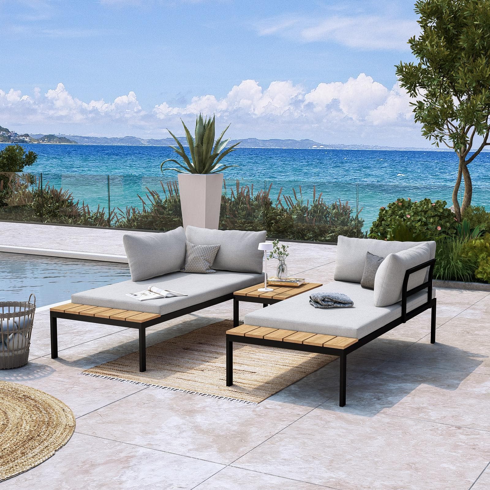 DARIUS SET RELAX DIVANO ANGOLARE STRUTTURA ANTRACITE CUSCINO GRIGIO