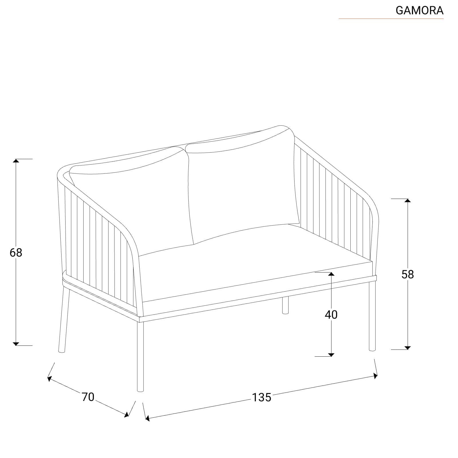 Set relax da giardino 4 posti in corda beige con cuscini grigi - Gamora