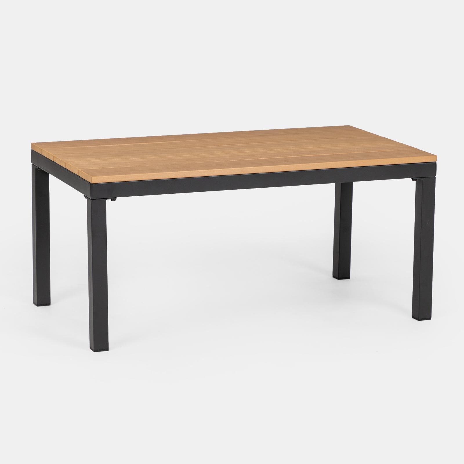 Set relax con divano due poltrone e tavolino in acciaio e cuscini nero - Evelyn
