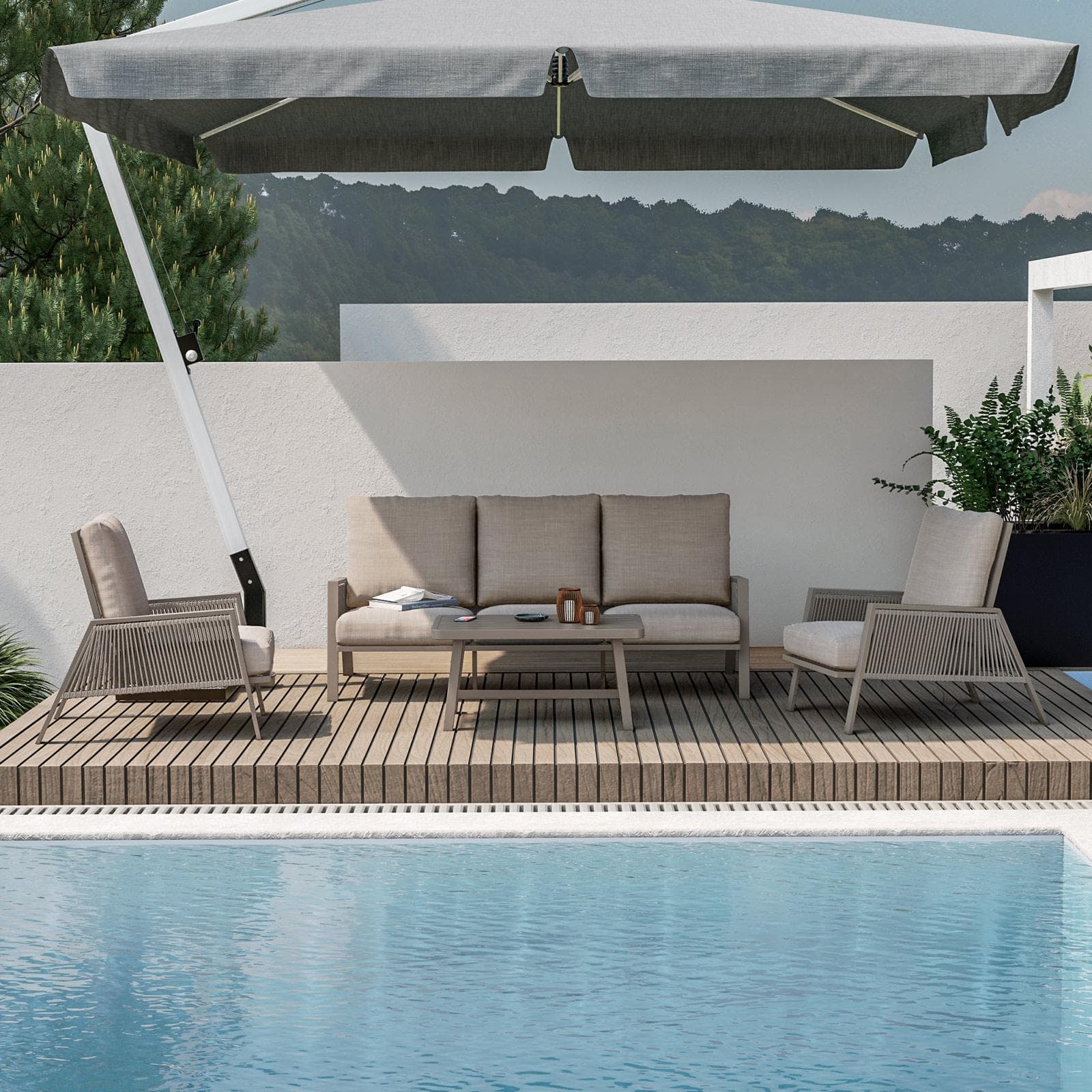 Set relax da esterni 5 posti tortora con cuscini tortora - Calliope