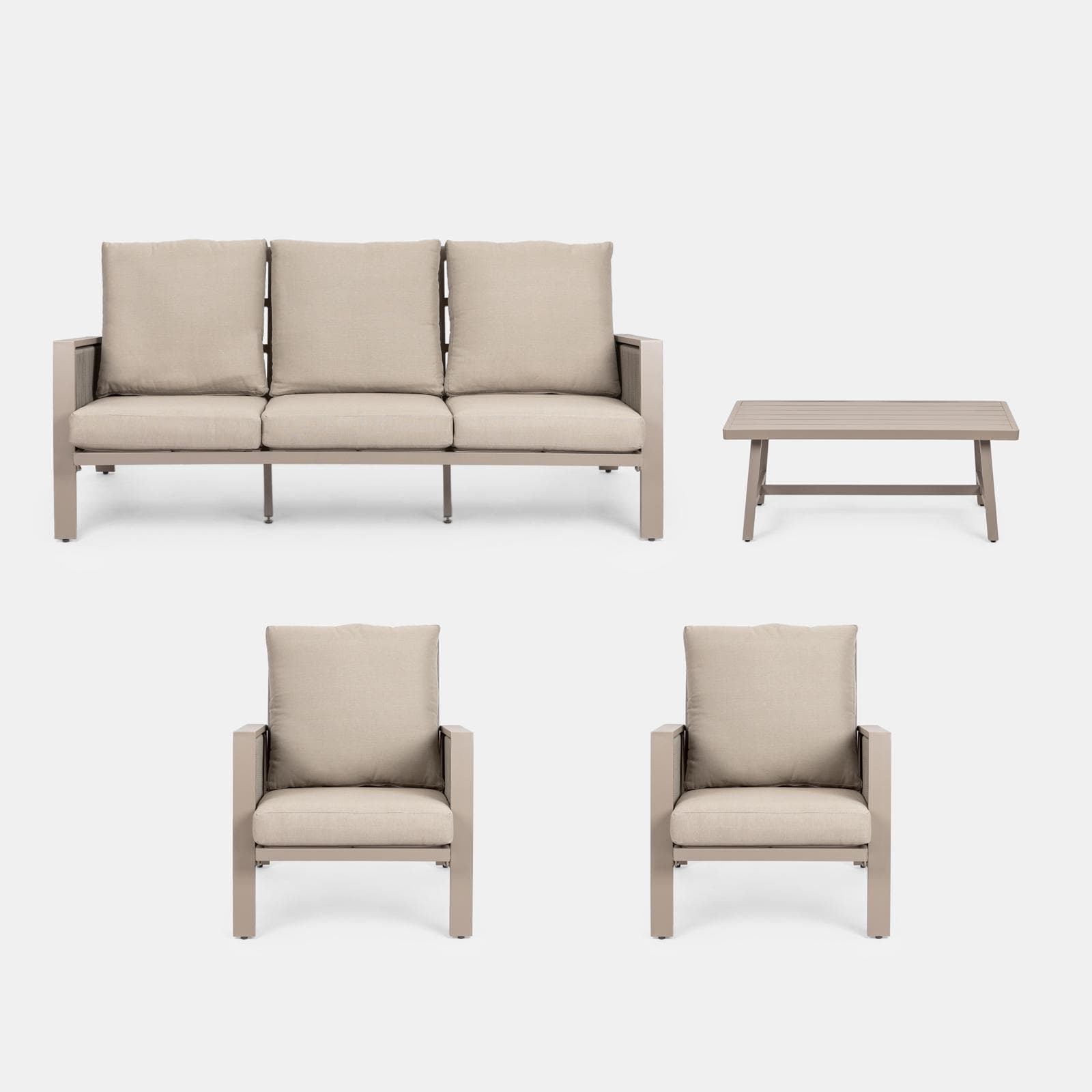 Set relax da esterni 5 posti tortora con cuscini tortora - Calliope