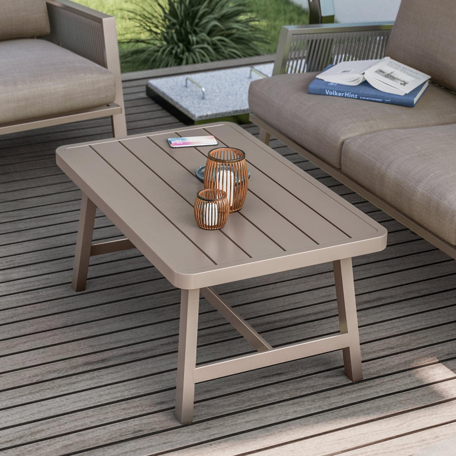 Set relax da esterni 5 posti tortora con cuscini tortora - Calliope