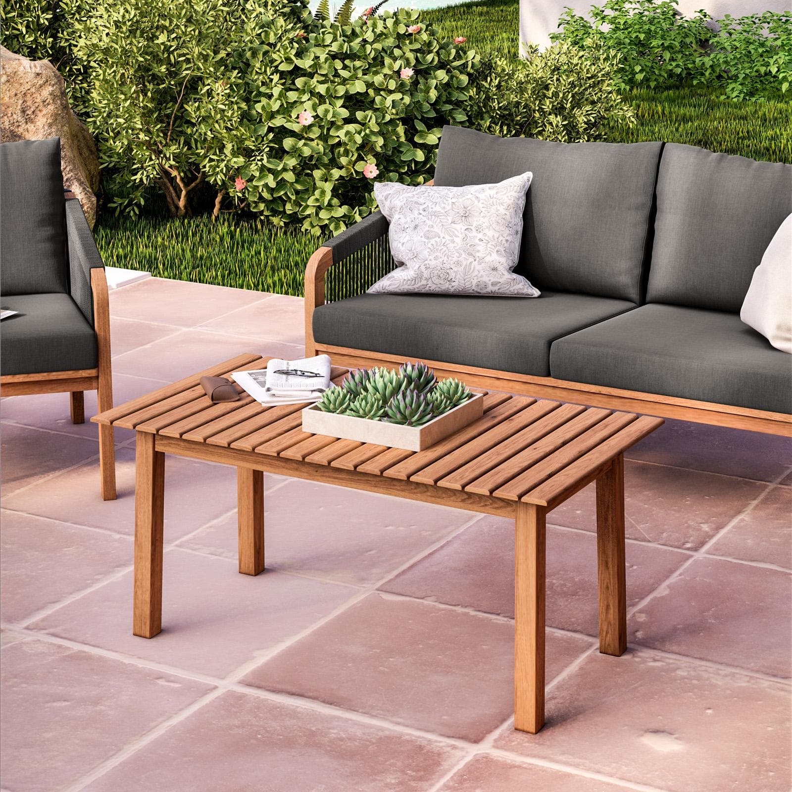 Set relax da giardino 4 posti in legno massello di acacia e dettagli in corda - Nauru