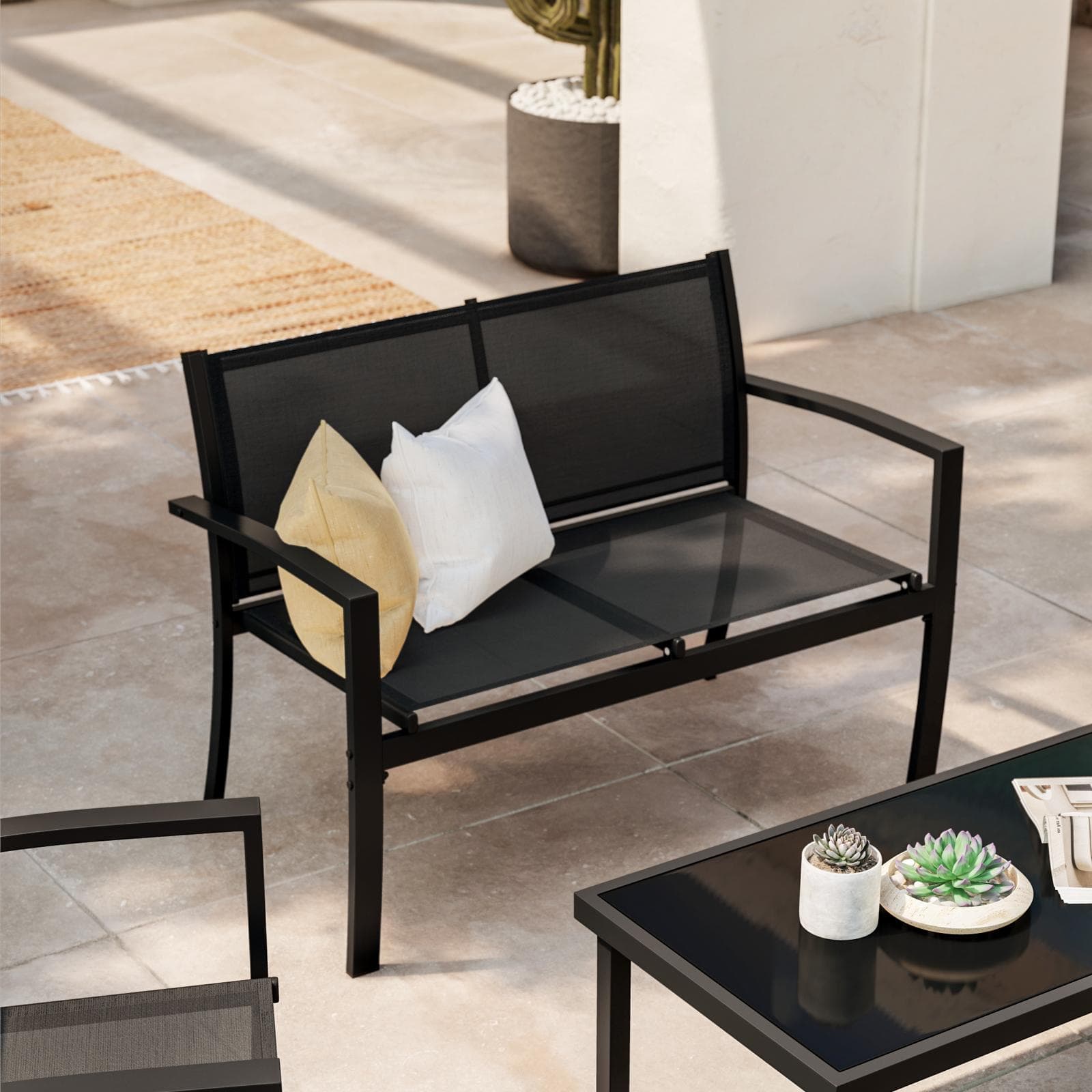Set relax da giardino 4 posti in acciaio nero - Palmaria