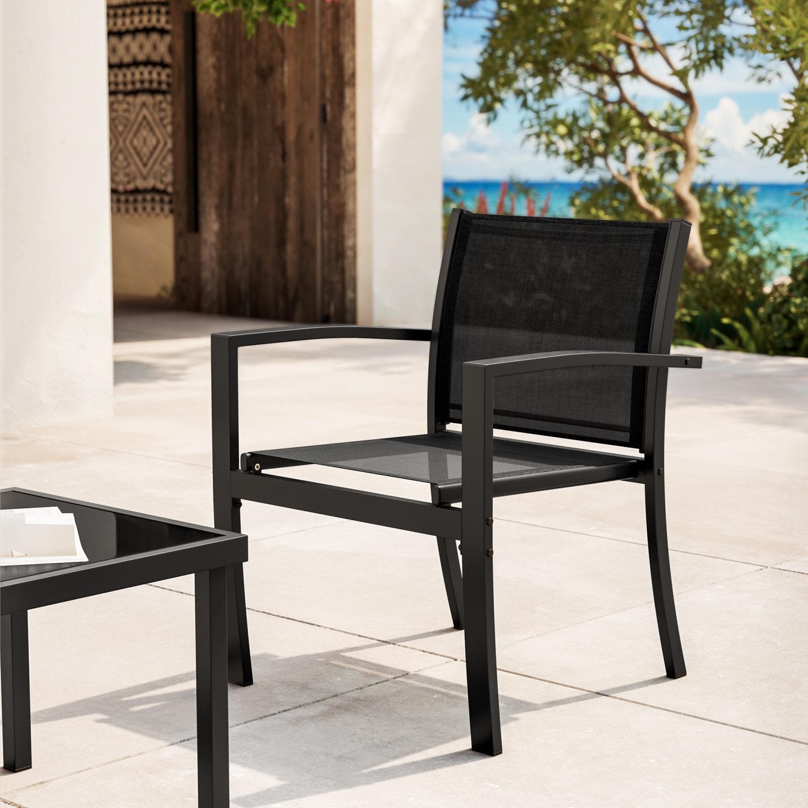 Set relax da giardino 4 posti in acciaio nero - Palmaria