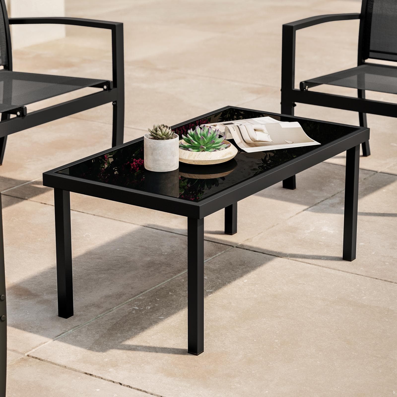 Set relax da giardino 4 posti in acciaio nero - Palmaria