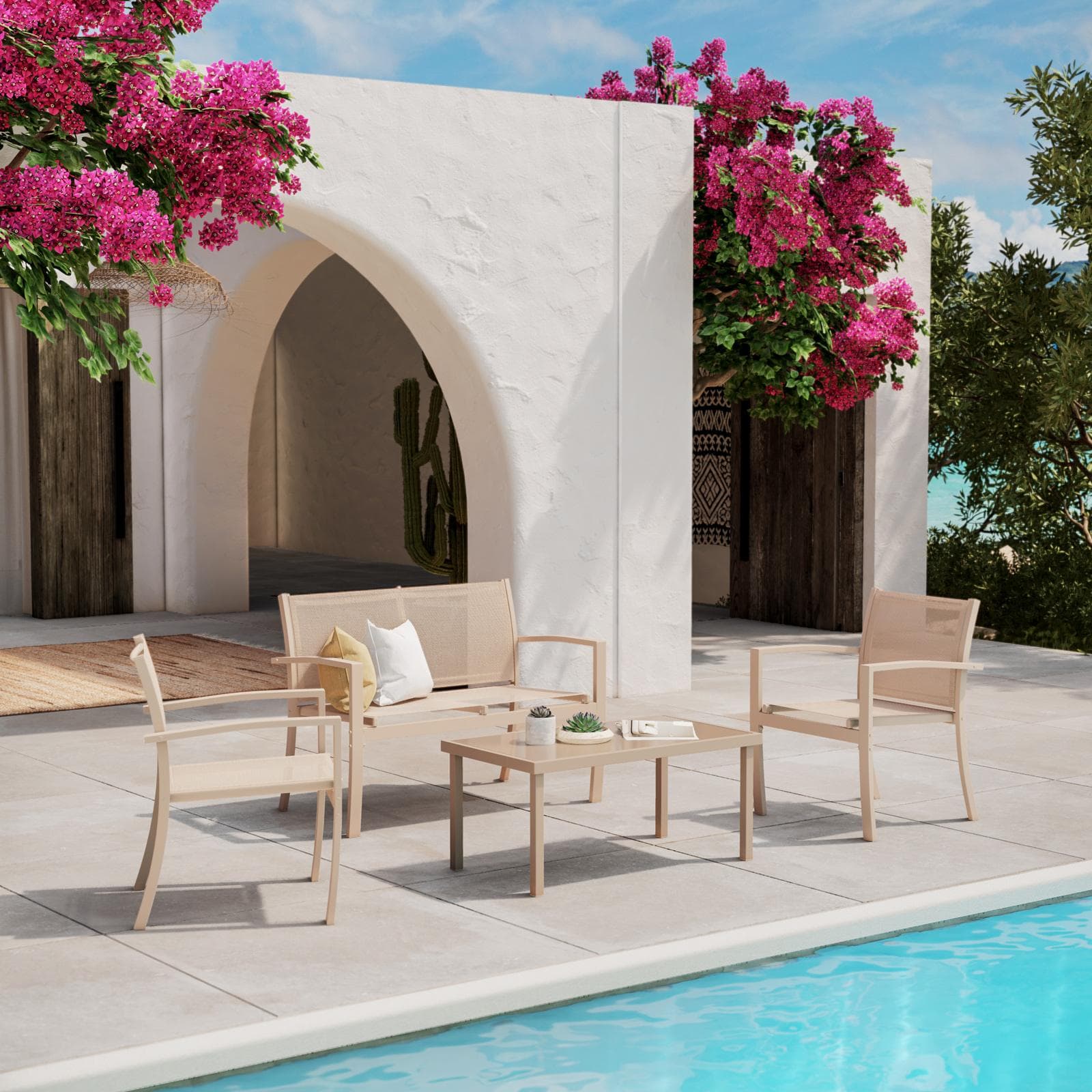 Set relax da giardino 4 posti in acciaio tortora - Palmaria