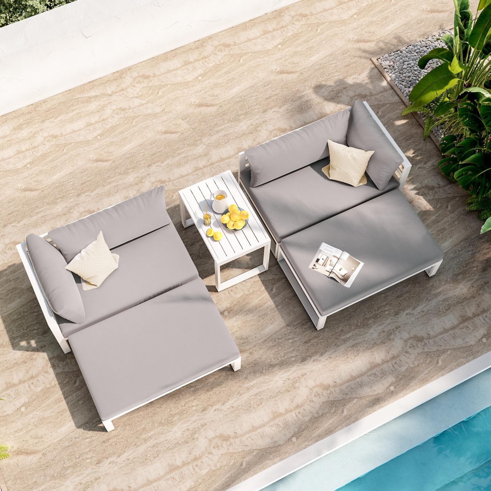 Set relax da giardino modulare in alluminio bianco con cuscini grigi - Gioza