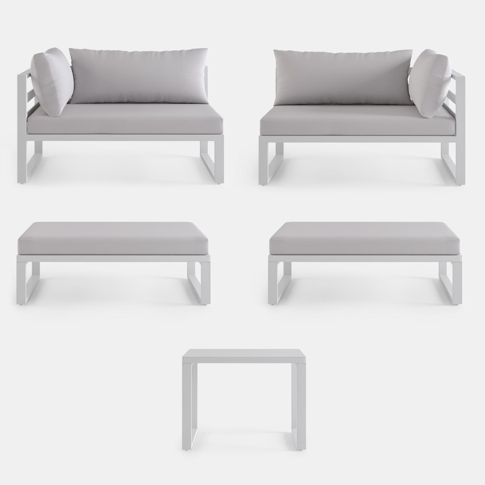 Set relax da giardino modulare in alluminio bianco con cuscini grigi - Gioza