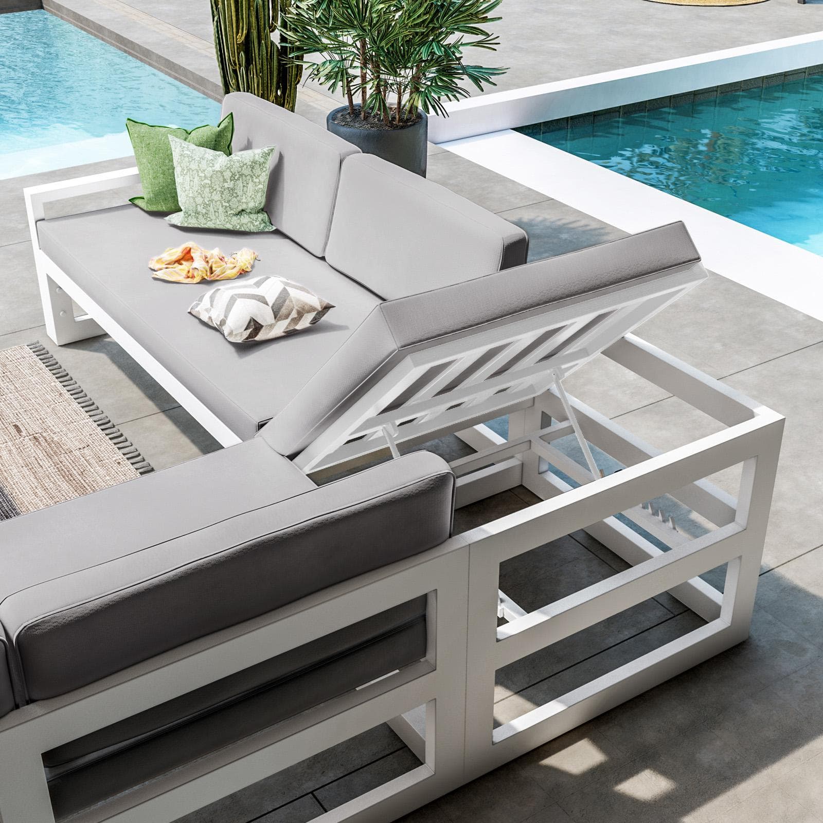 Set relax divano angolare in alluminio bianco con cuscini e tavolino - Carioca Lounge