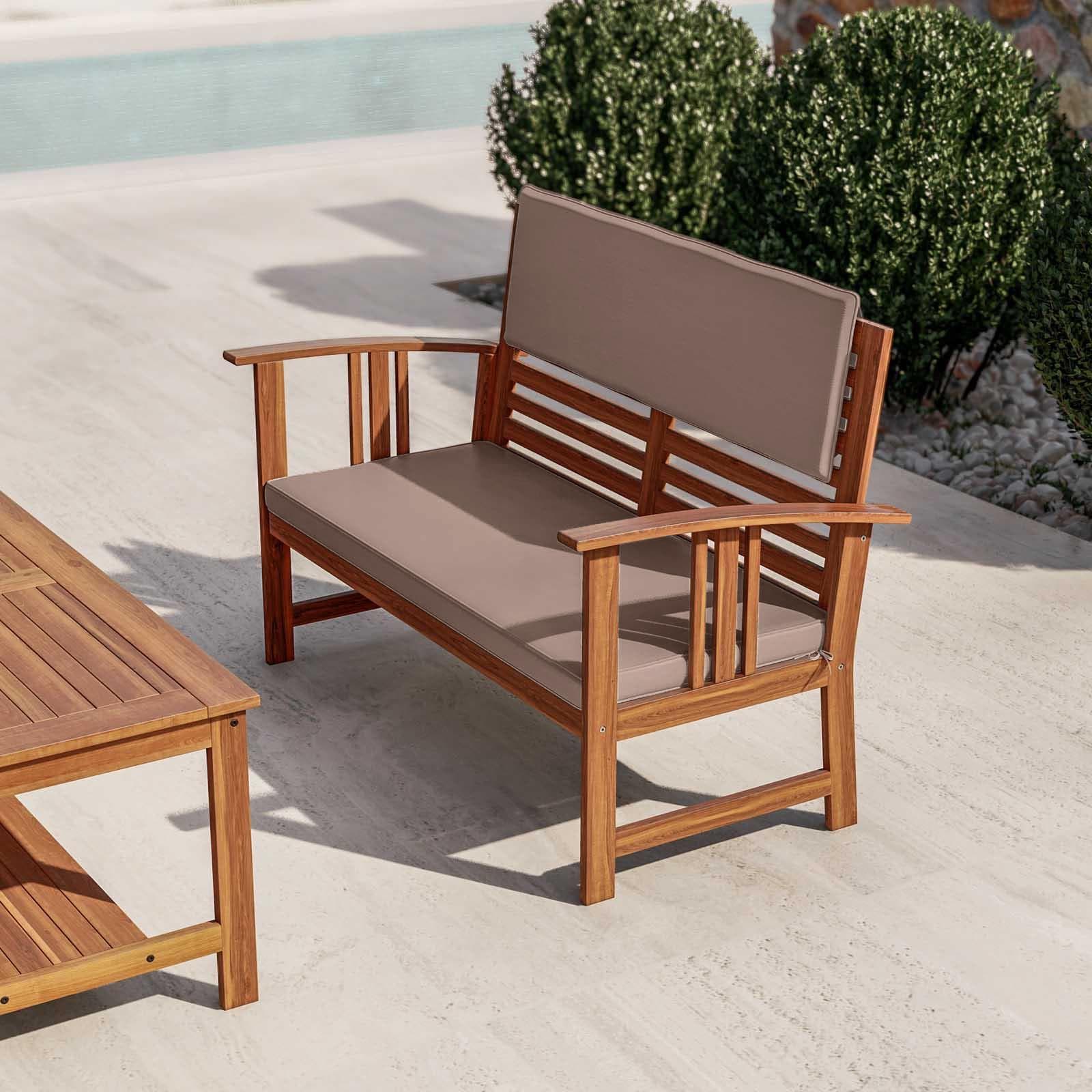 Set relax da giardino 4 posti in legno di acacia con cuscini tortora - Smeraldo