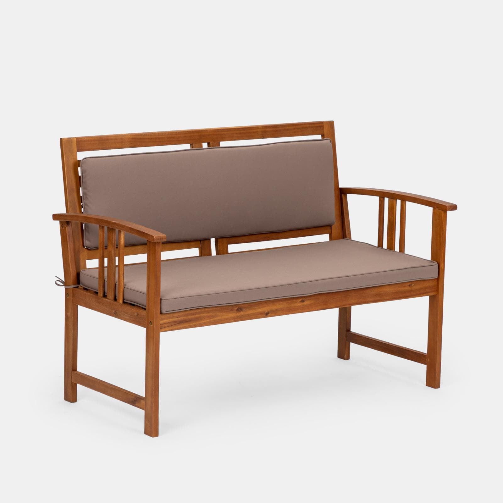 Set relax da giardino 4 posti in legno di acacia con cuscini tortora - Smeraldo