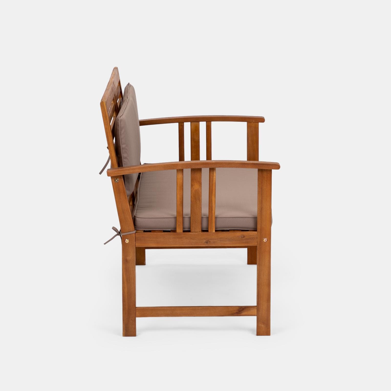 Set relax da giardino 4 posti in legno di acacia con cuscini tortora - Smeraldo