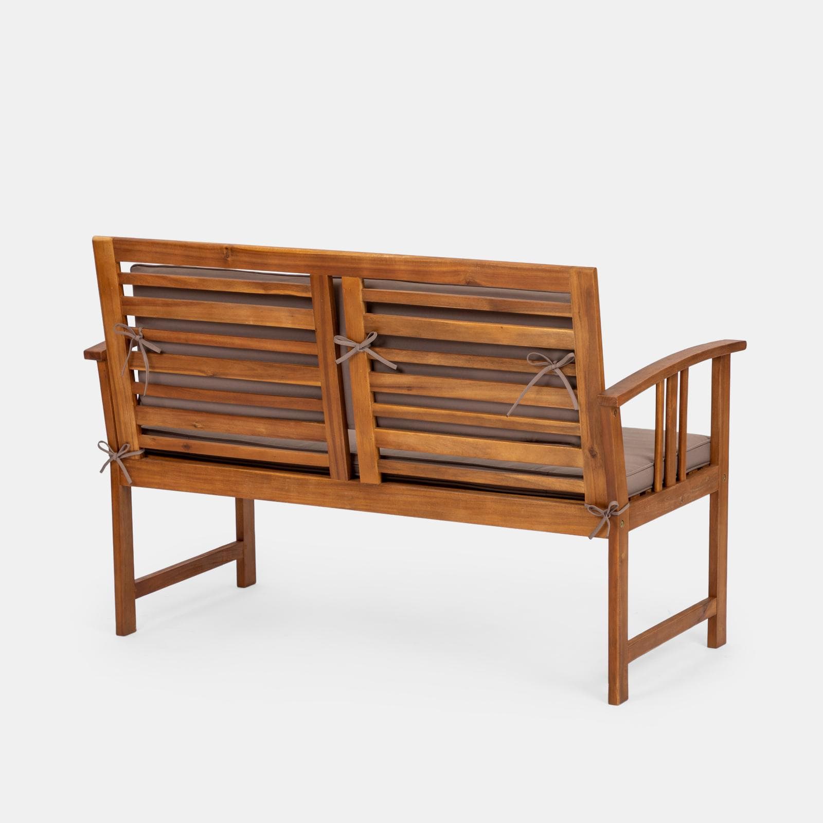 Set relax da giardino 4 posti in legno di acacia con cuscini tortora - Smeraldo
