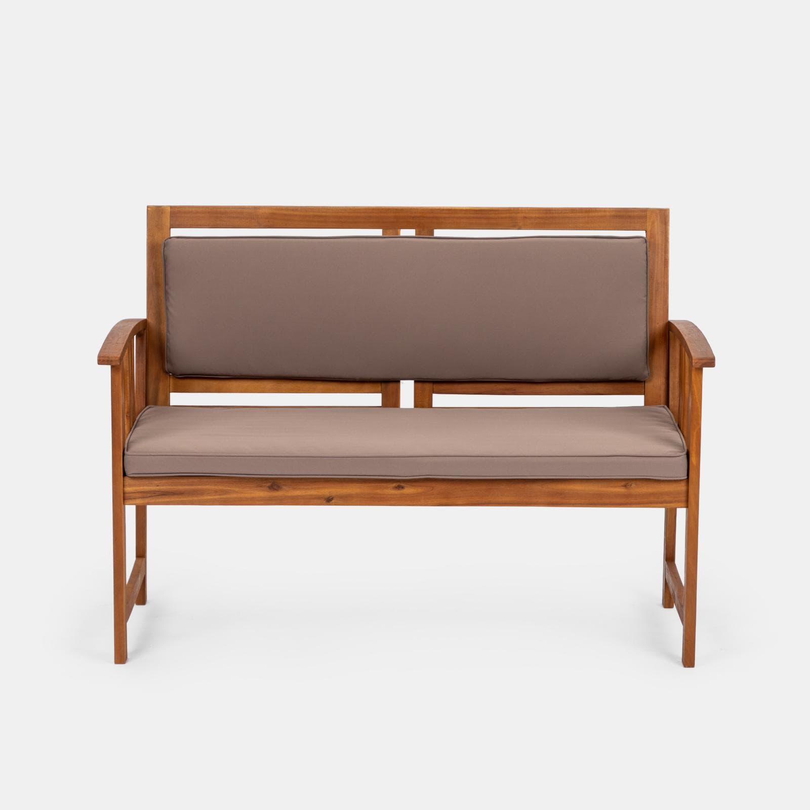 Set relax da giardino 4 posti in legno di acacia con cuscini tortora - Smeraldo