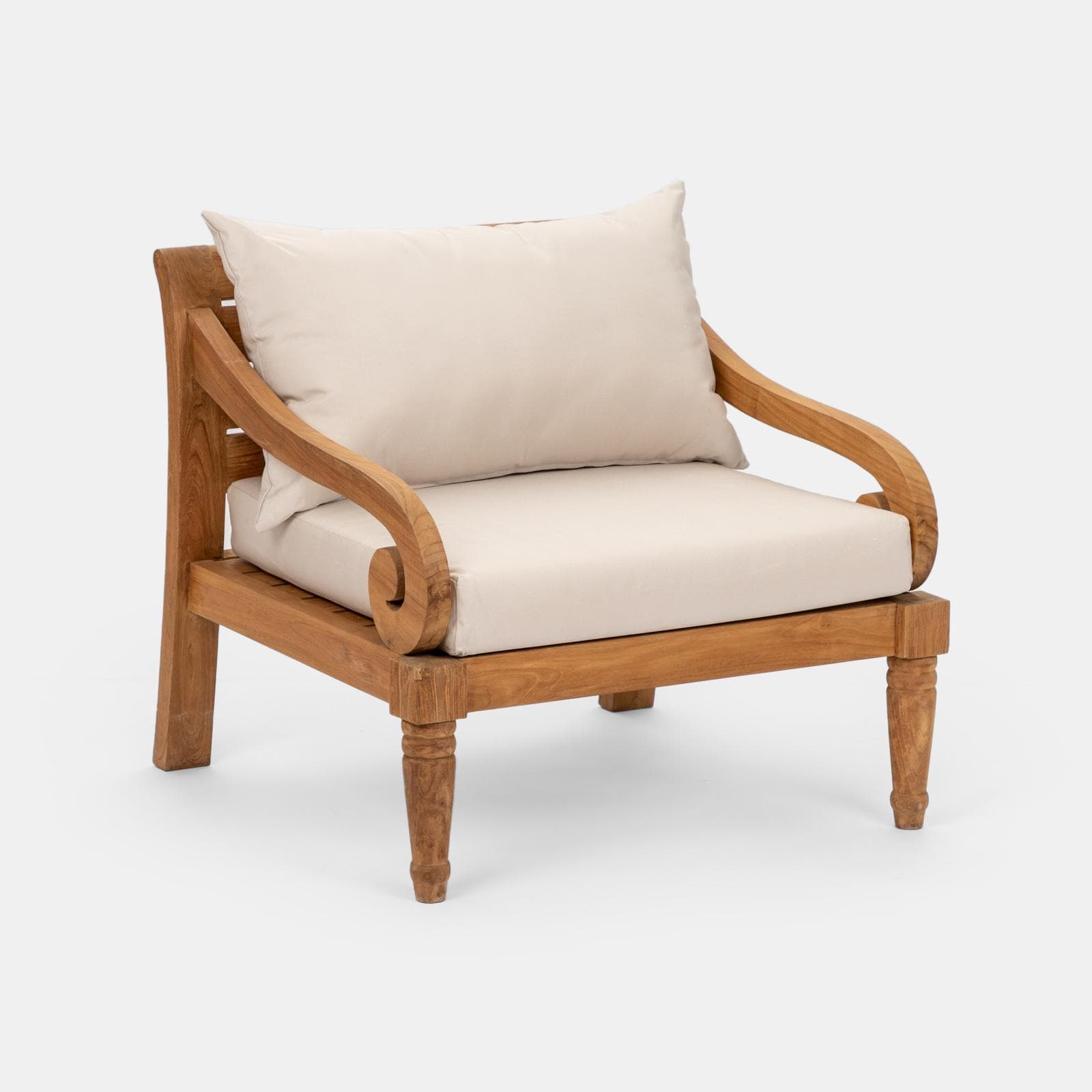 Set relax da giardino in teak con cuscini ecrù e tavolino - Belem