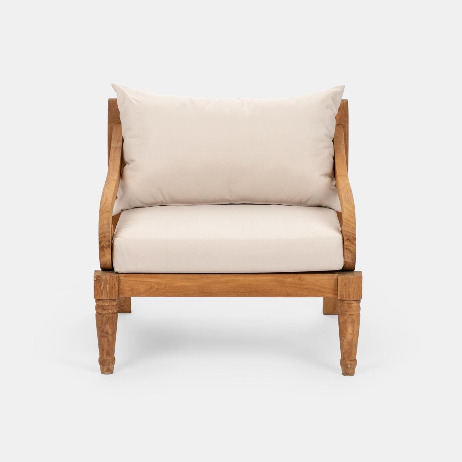 Set relax da giardino in teak con cuscini ecrù e tavolino - Belem