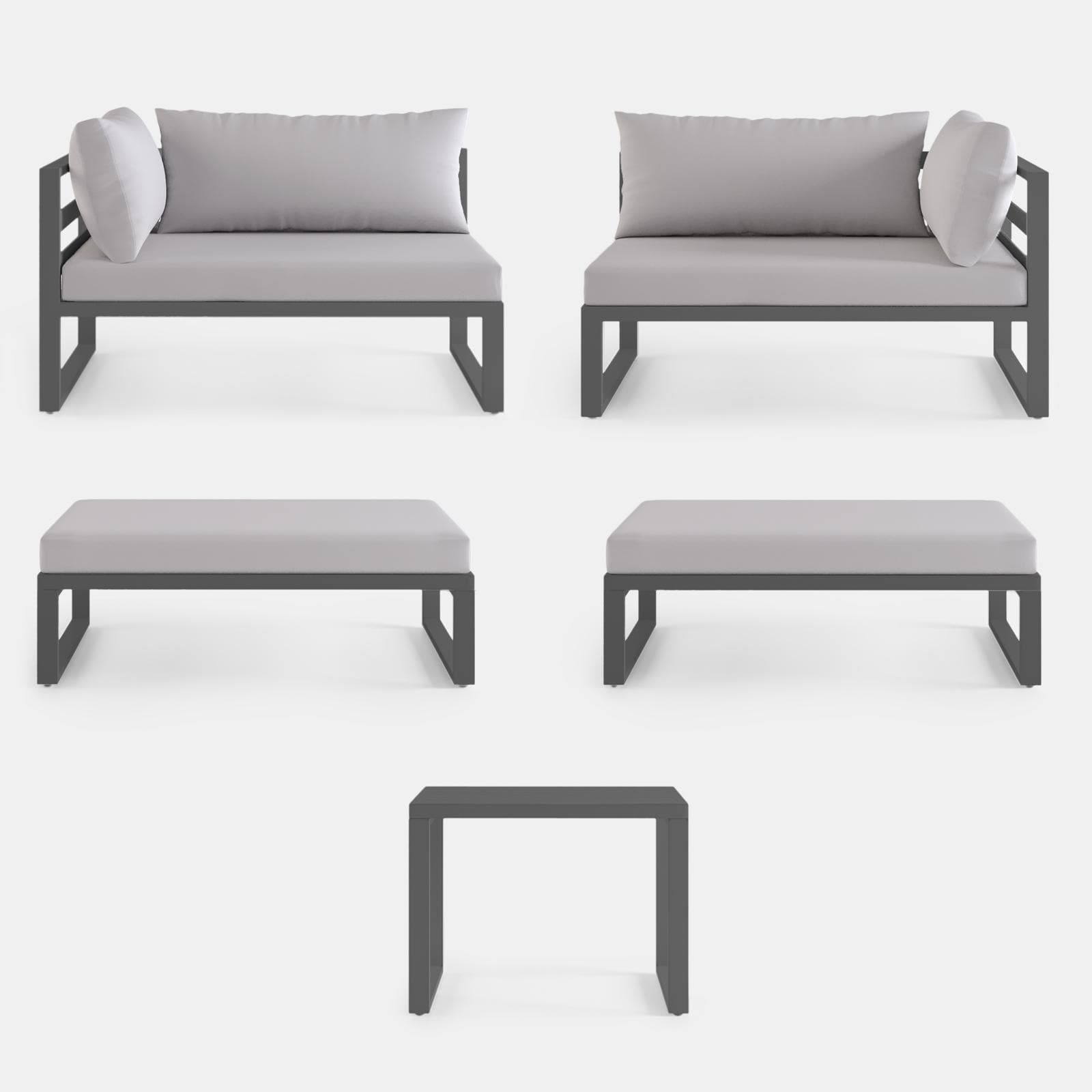 Set relax da giardino modulare in alluminio antracite con cuscini grigi - Gioza