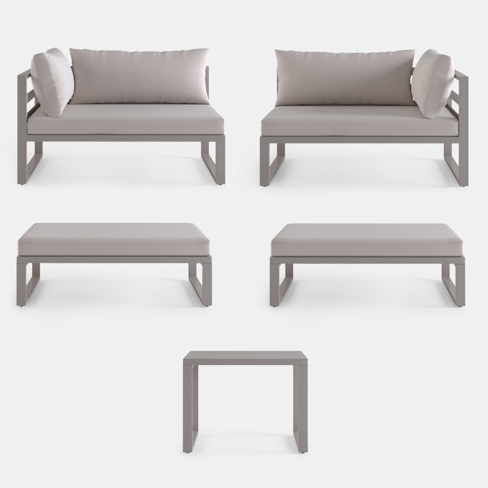 Set relax da giardino modulare in alluminio tortora con cuscini tortora chiaro - Gioza
