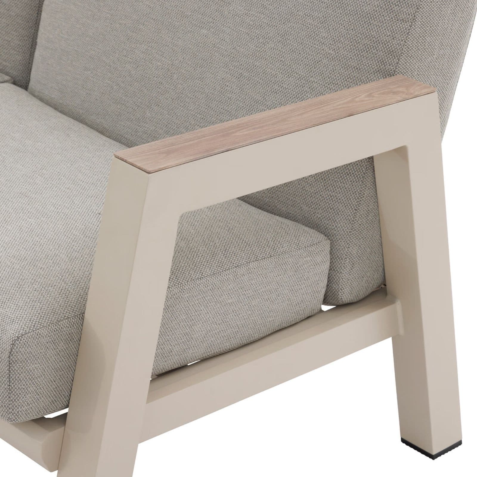 Set relax divano 2 poltrona e tavolino in alluminio crema con cuscini tortora - Jalime