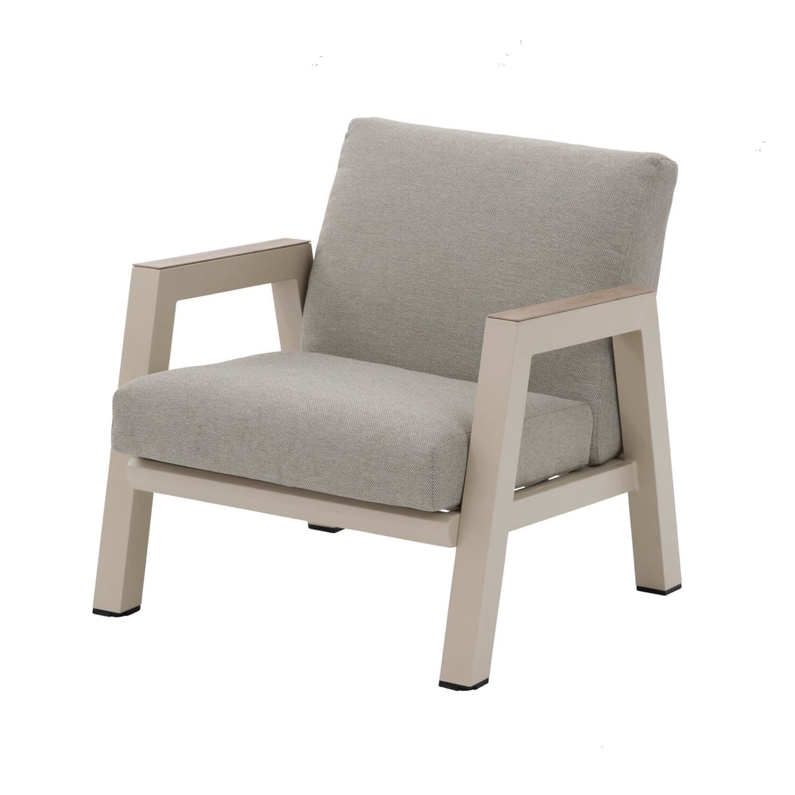 Set relax divano 2 poltrona e tavolino in alluminio crema con cuscini tortora - Jalime