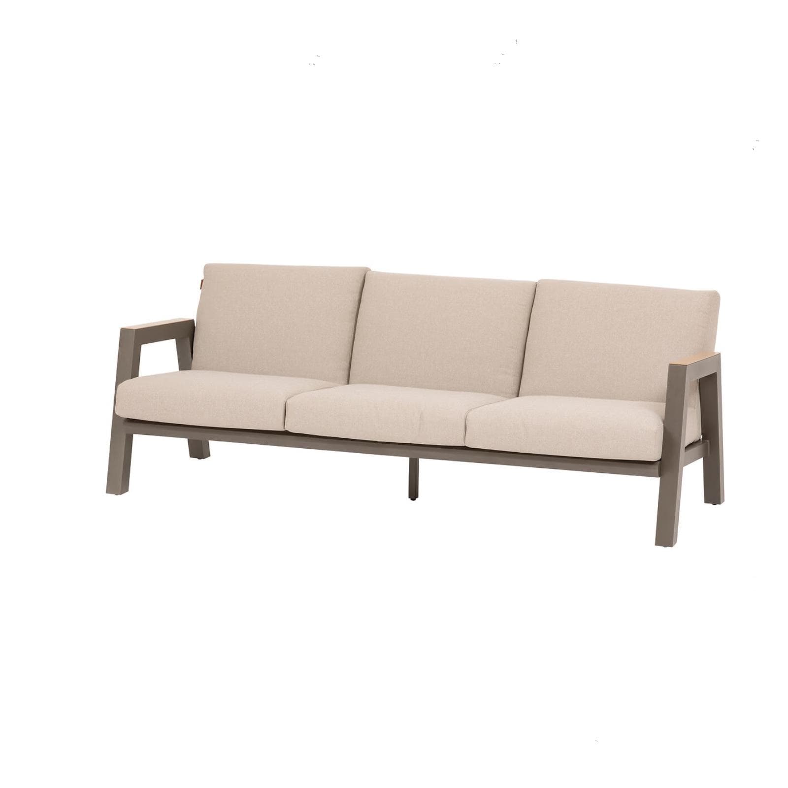 Set relax divano 2 poltrona e tavolino in alluminio marrone con cuscini beige - Jalime