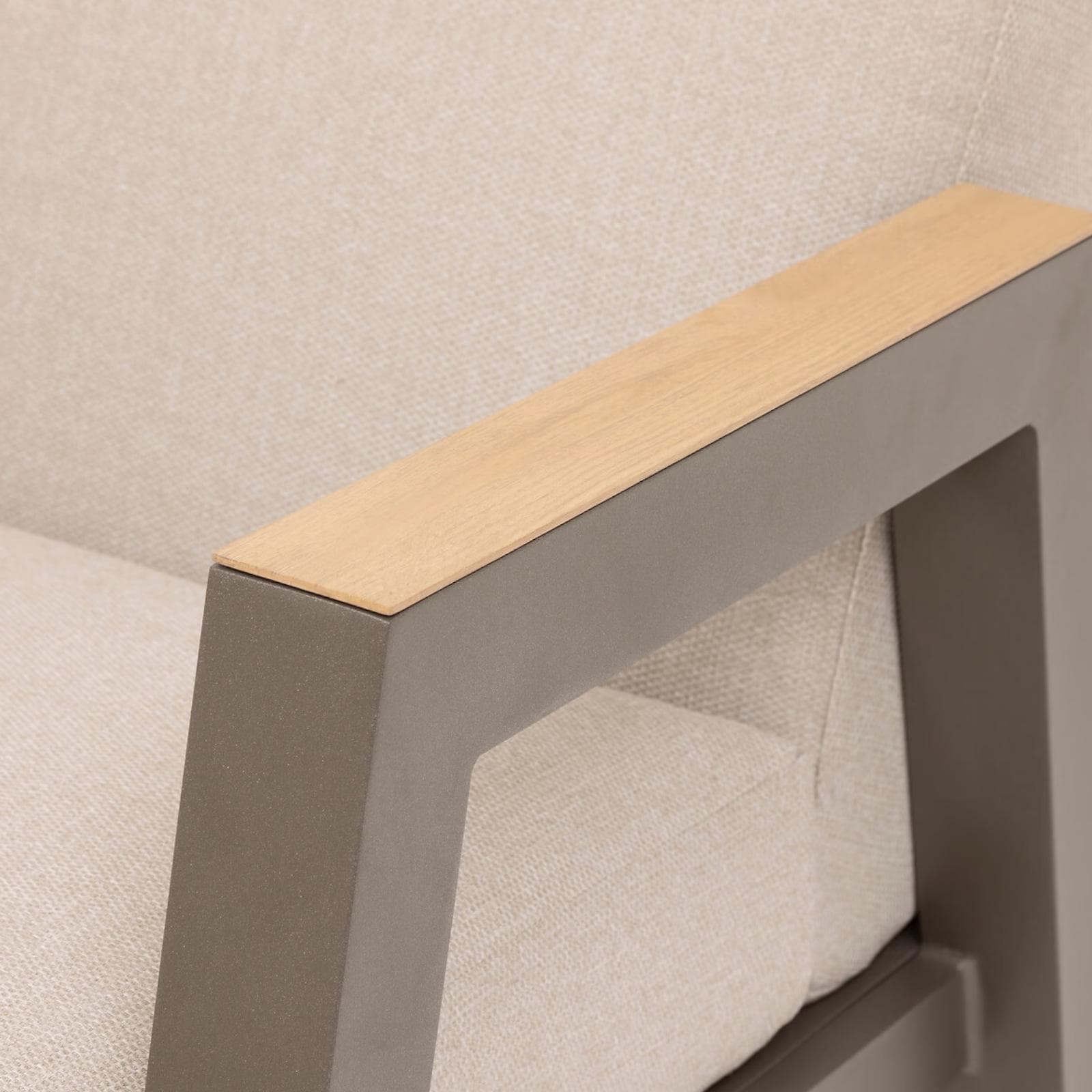 Set relax divano 2 poltrona e tavolino in alluminio marrone con cuscini beige - Jalime