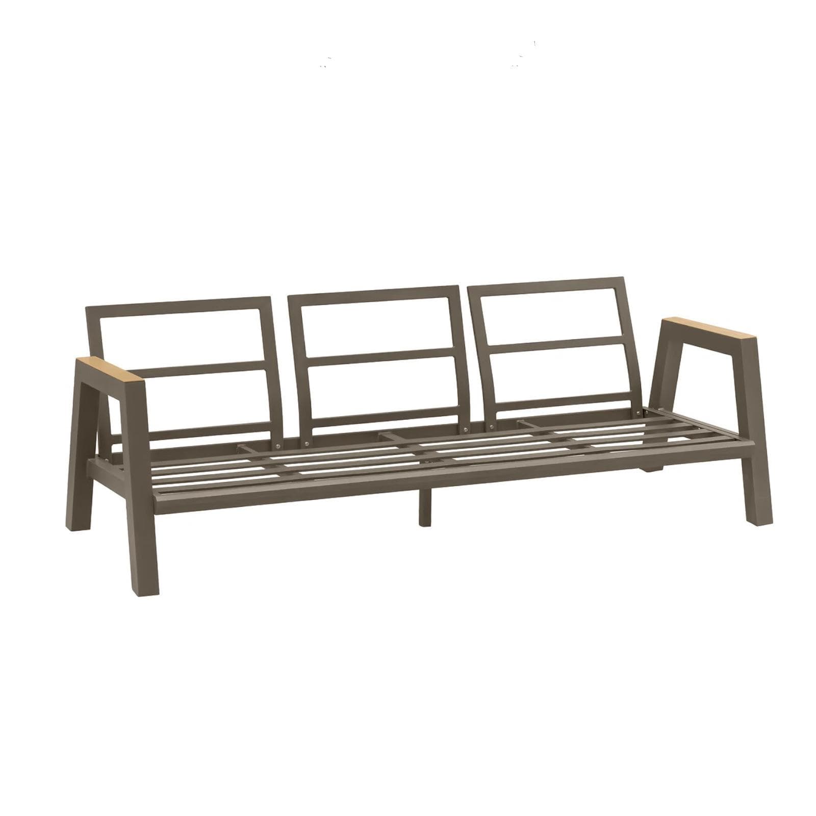 Set relax divano 2 poltrona e tavolino in alluminio marrone con cuscini beige - Jalime